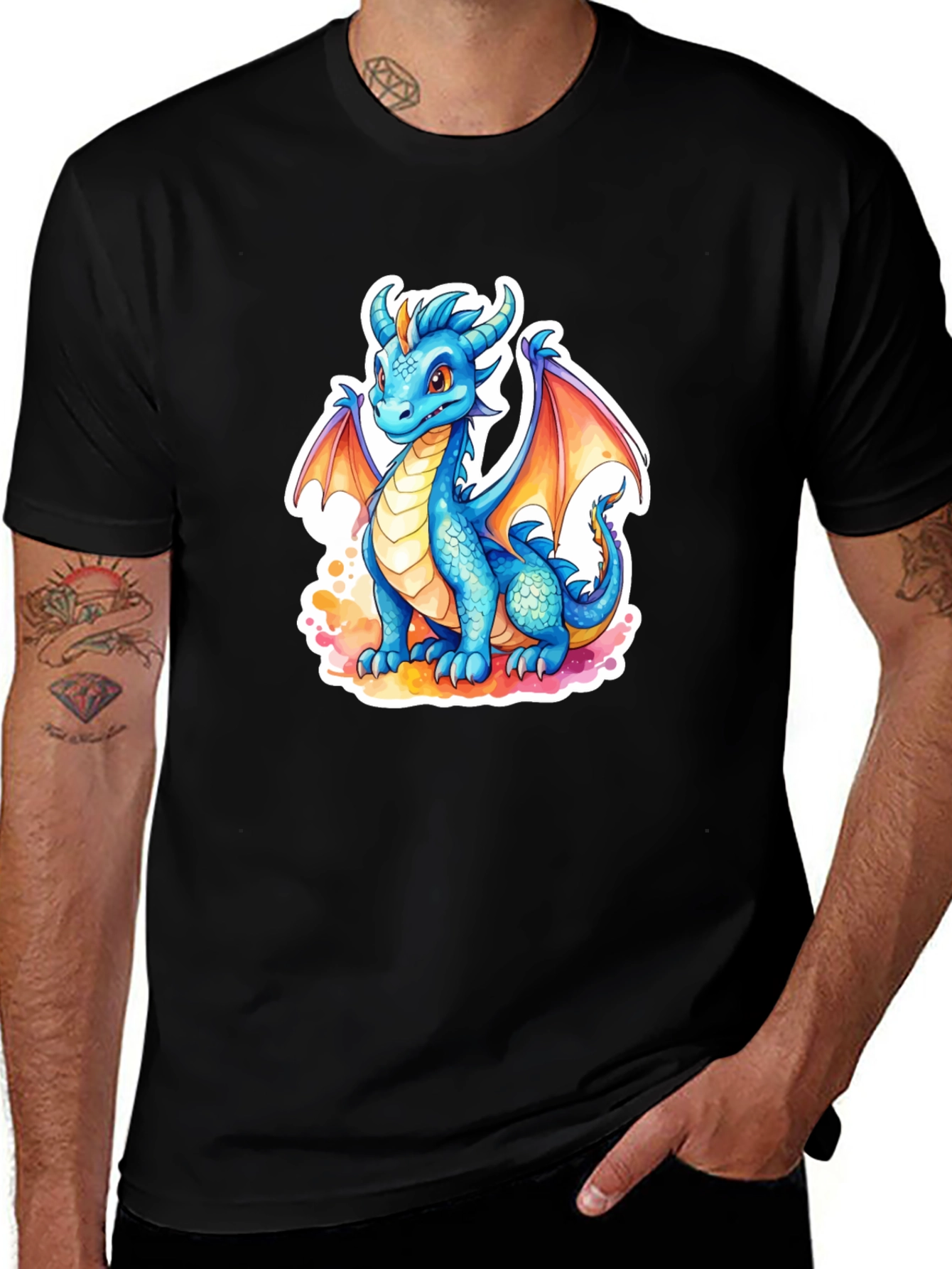 Cute Blue Dragon Graphic Tee - Fantasy T-Shirt