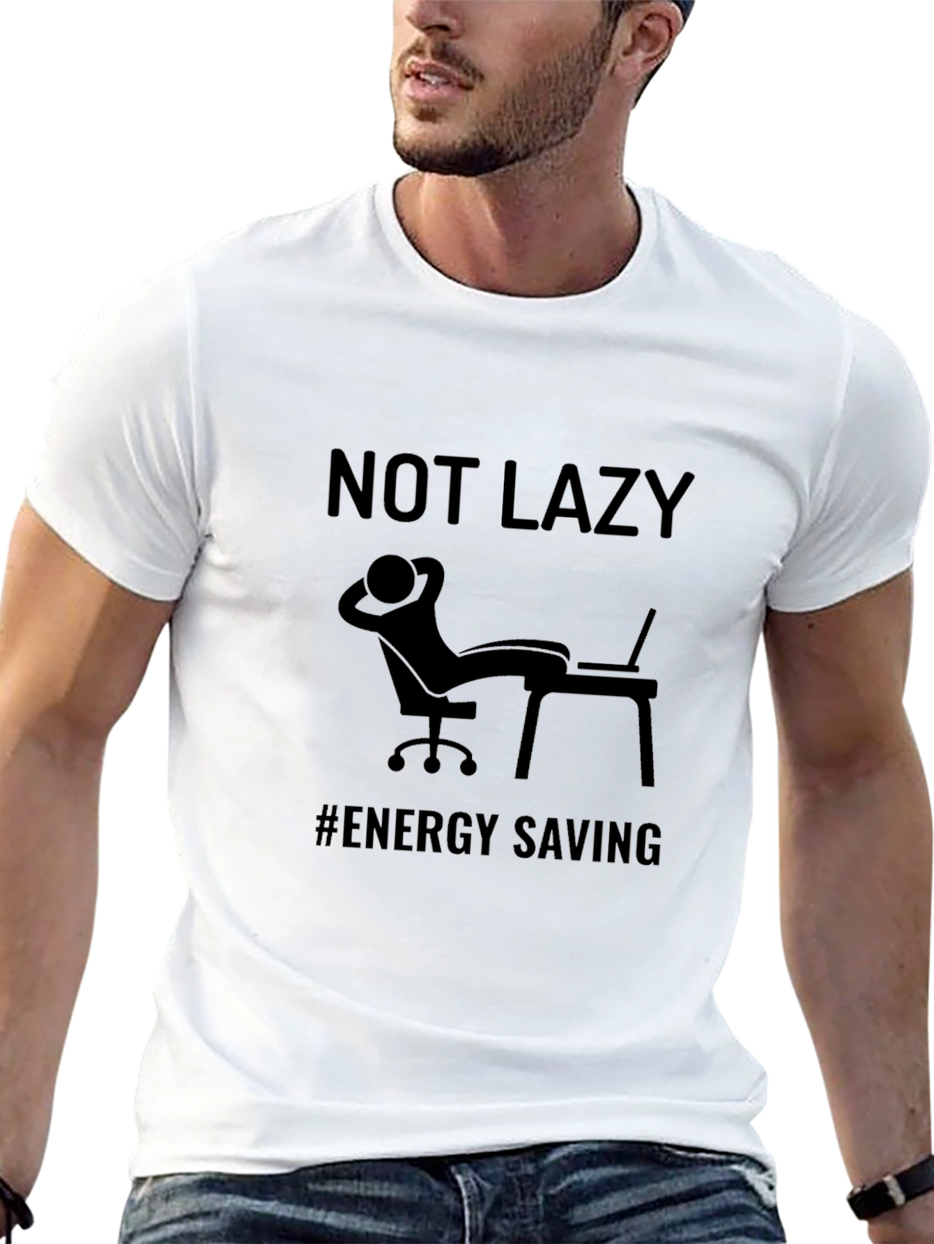Not Lazy Energy Saving Black Graphic Tee