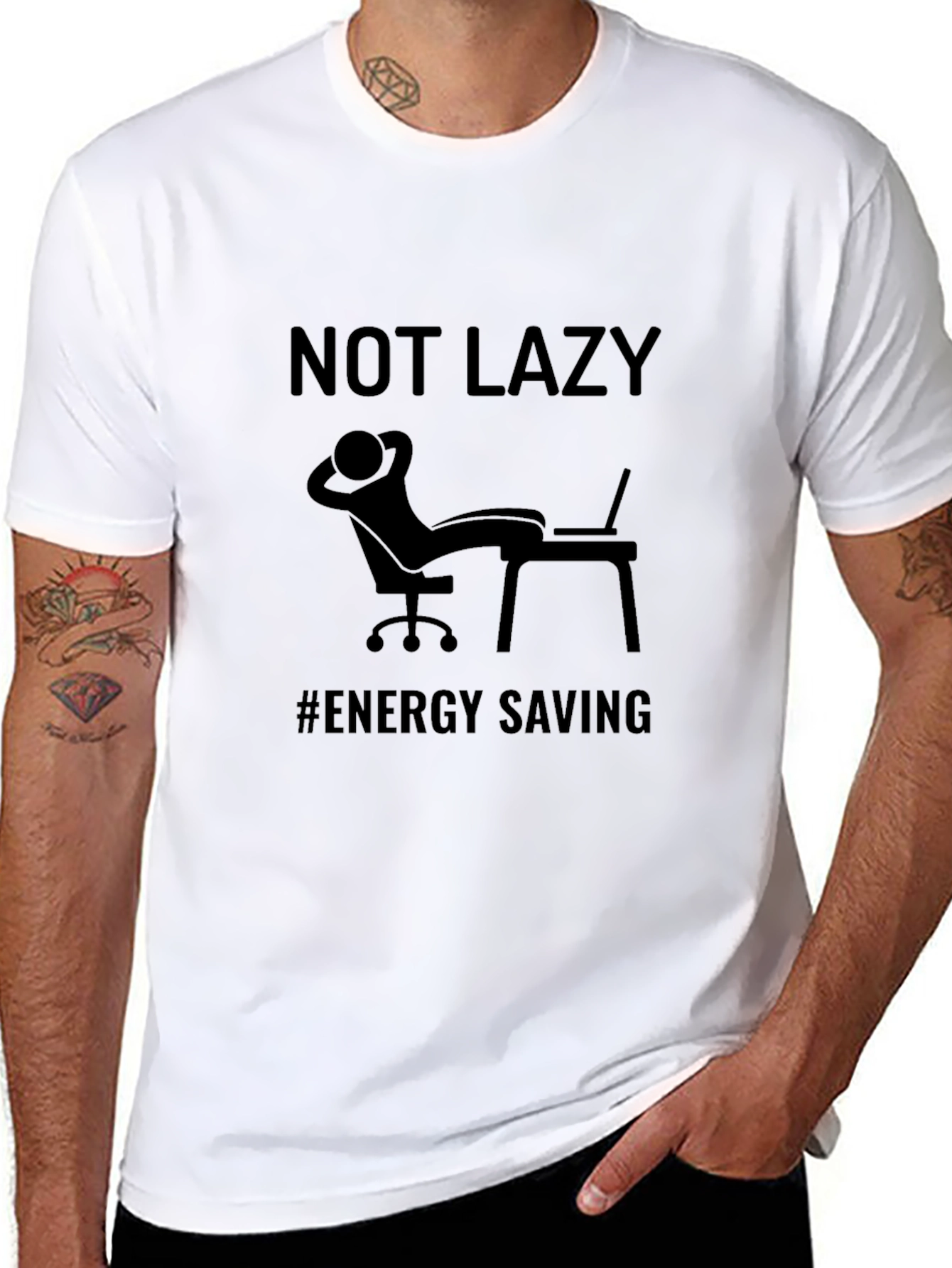 Not Lazy Energy Saving Black Graphic Tee