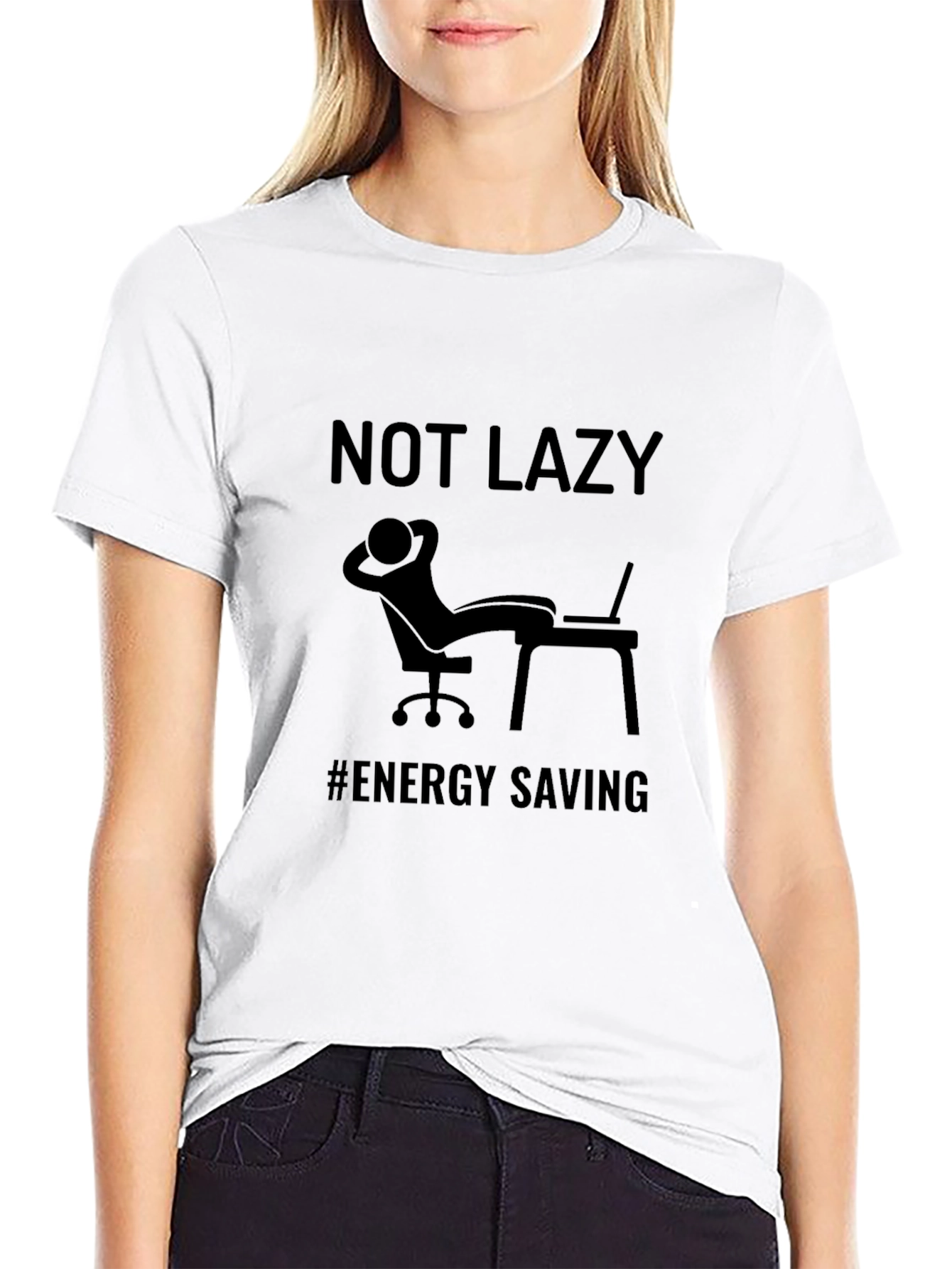 Not Lazy Energy Saving Black Graphic Tee