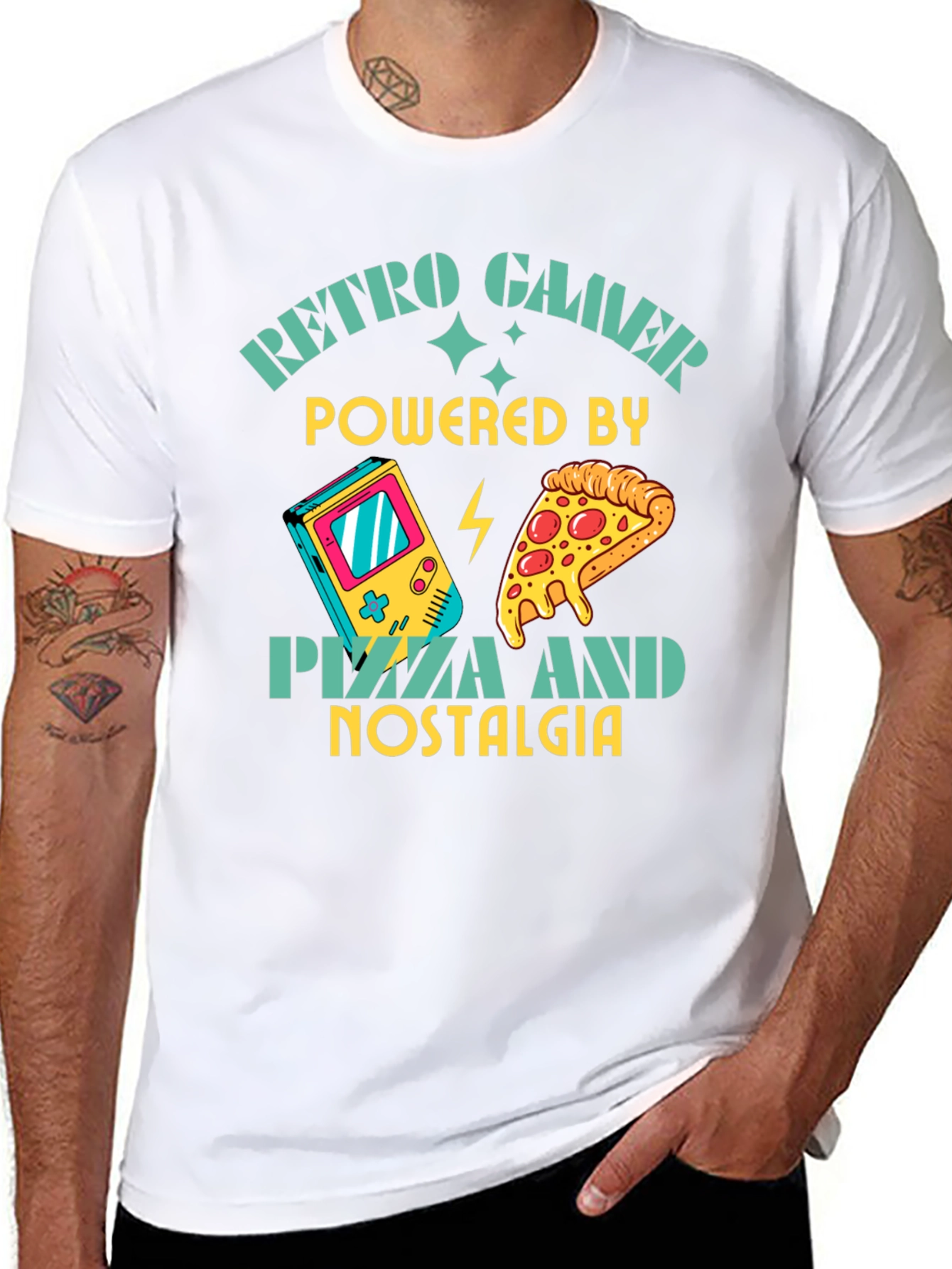 Retro Gamer Pizza Nostalgia Black T-Shirt