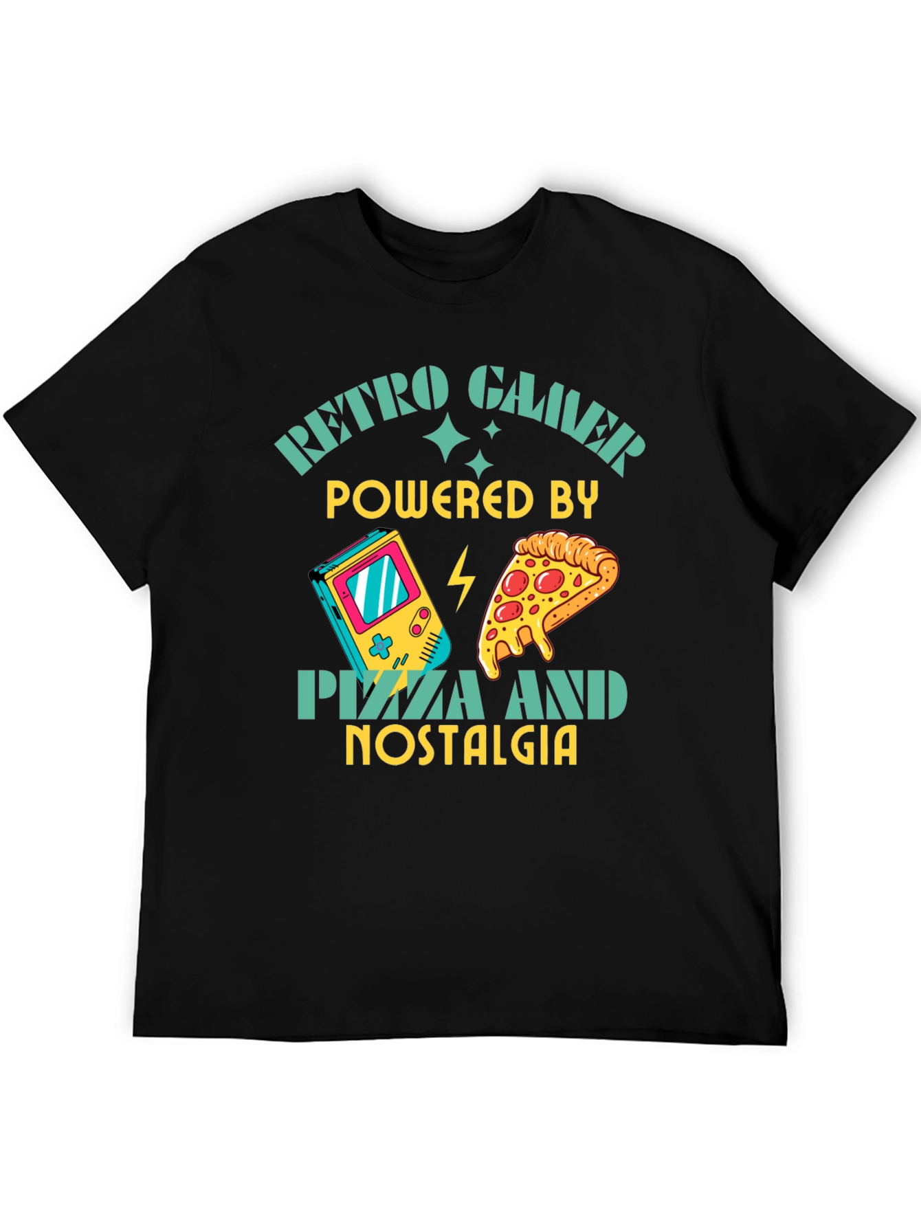 Retro Gamer Pizza Nostalgia Black T-Shirt