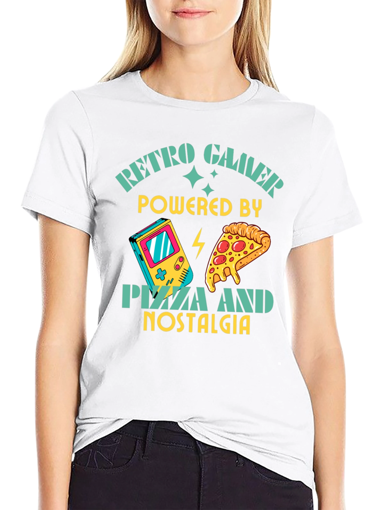 Retro Gamer Pizza Nostalgia Black T-Shirt