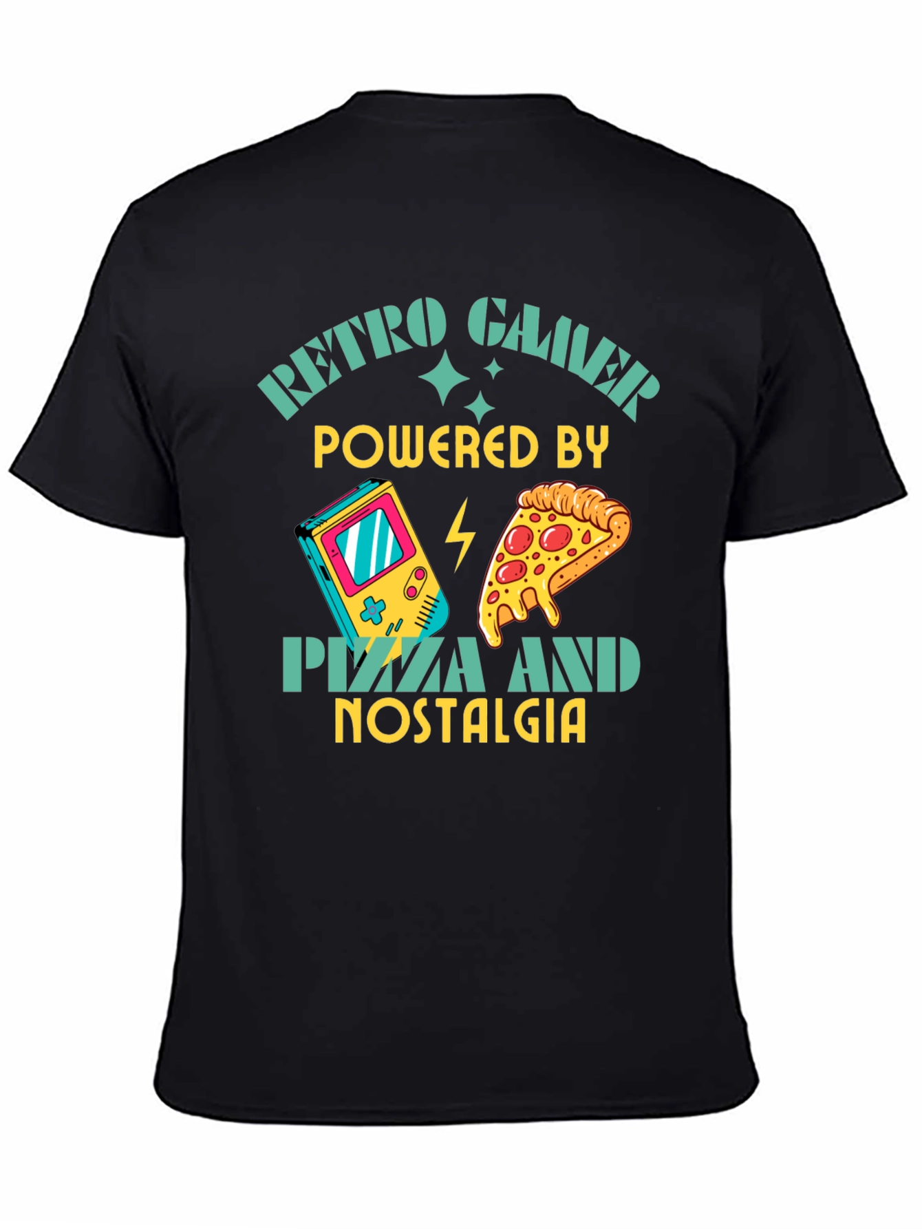 Retro Gamer Pizza Nostalgia Black T-Shirt