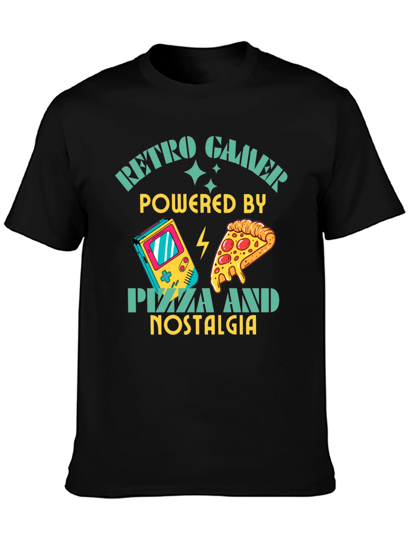 Retro Gamer Pizza Nostalgia Black T-Shirt