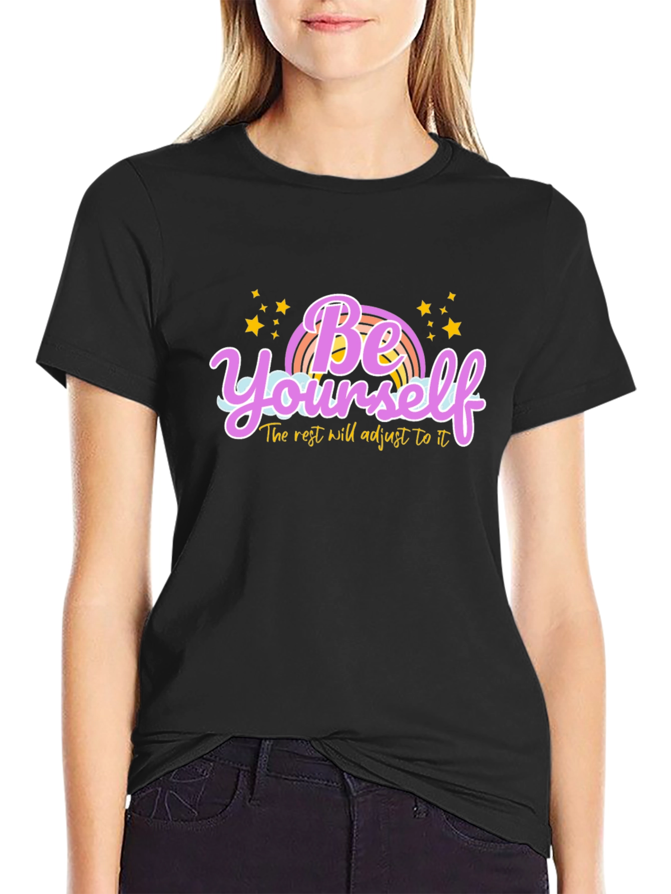 Be Yourself Rainbow Graphic Tee - Black