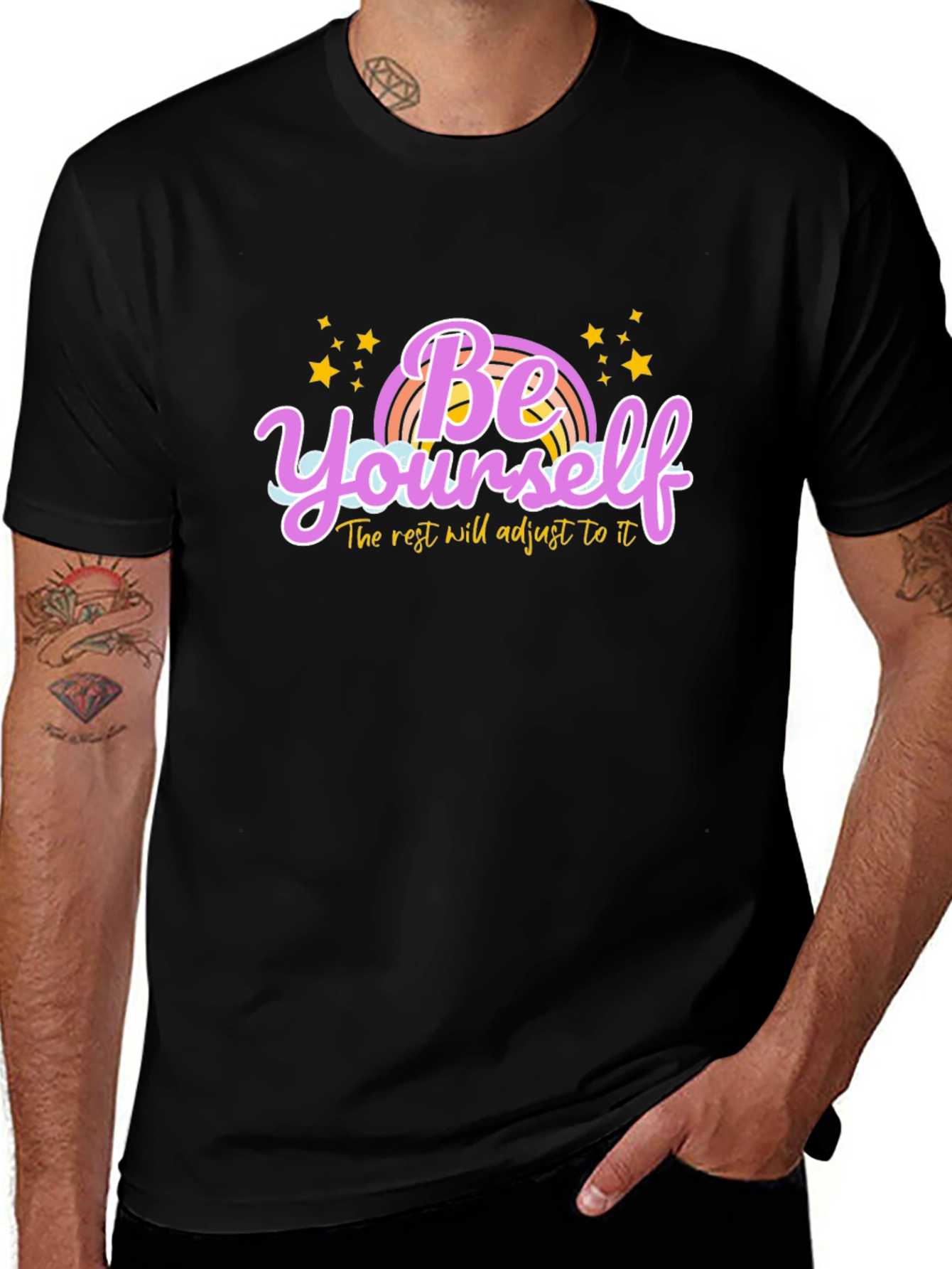 Be Yourself Rainbow Graphic Tee - Black
