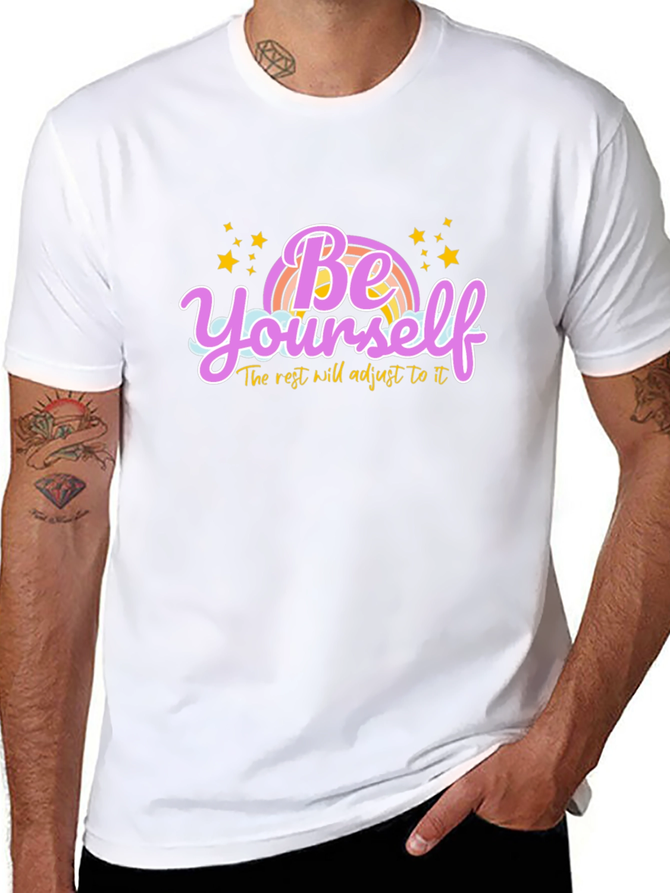 Be Yourself Rainbow Graphic Tee - Black