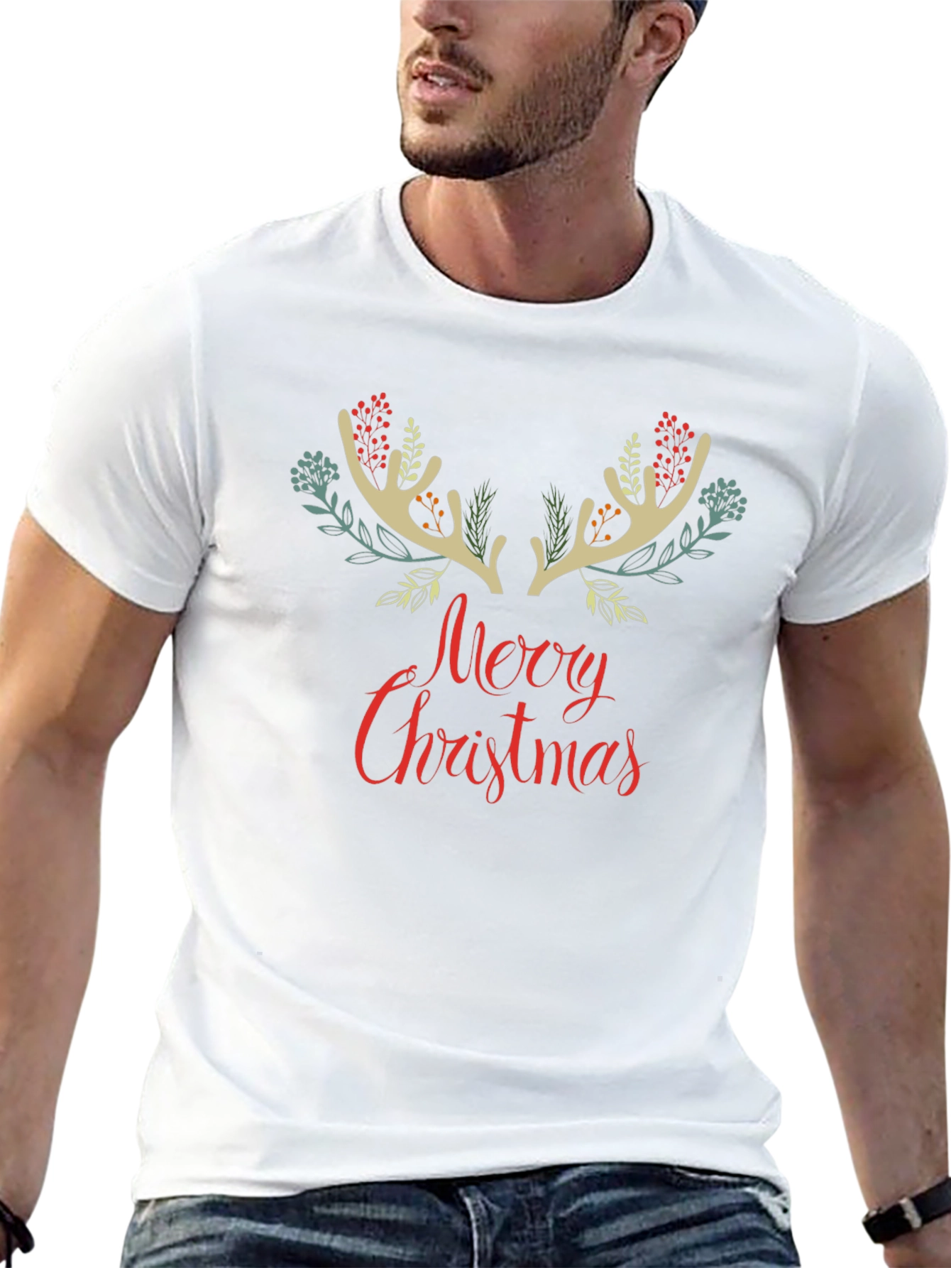 Festive Christmas Reindeer Antler Graphic Tee