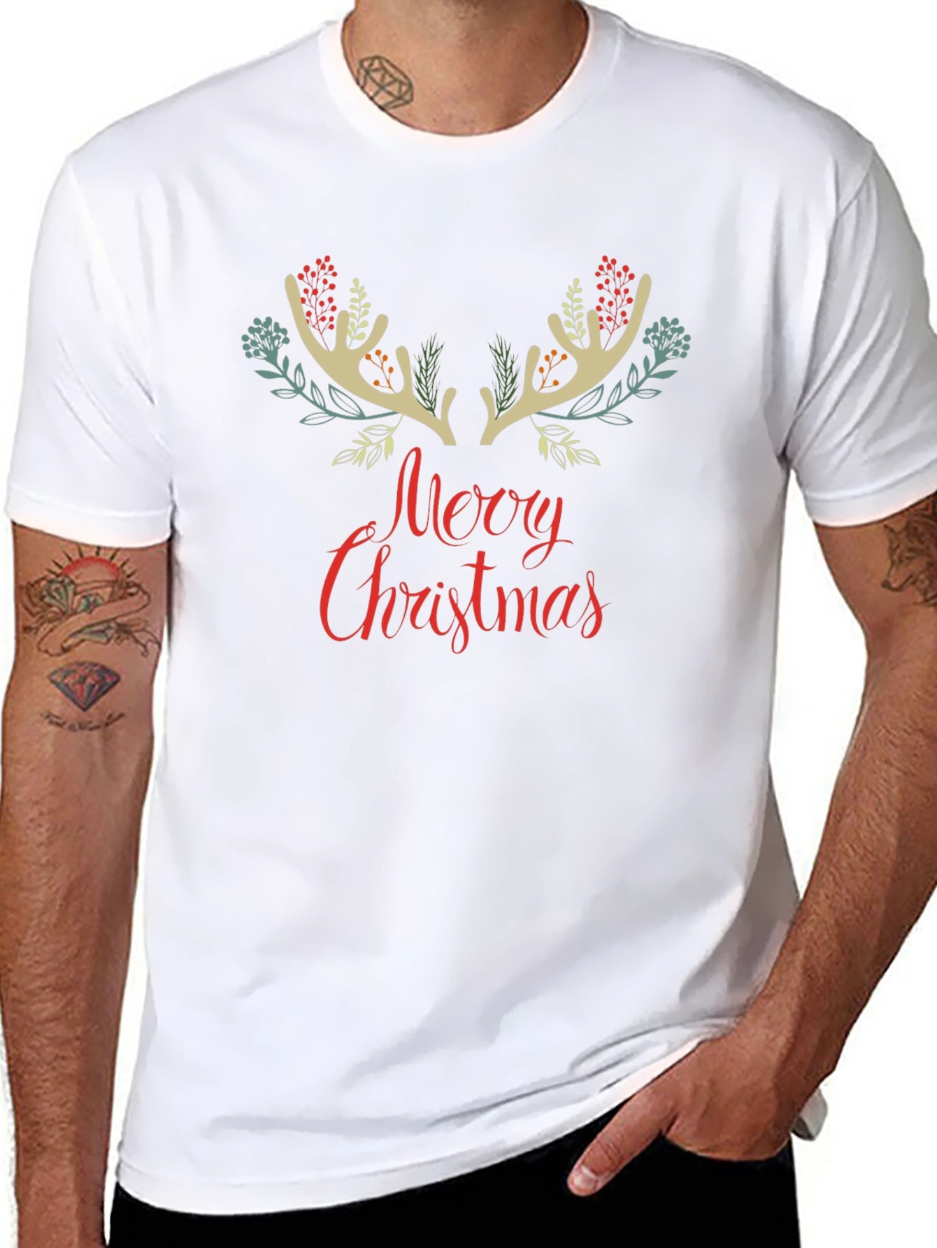 Festive Christmas Reindeer Antler Graphic Tee