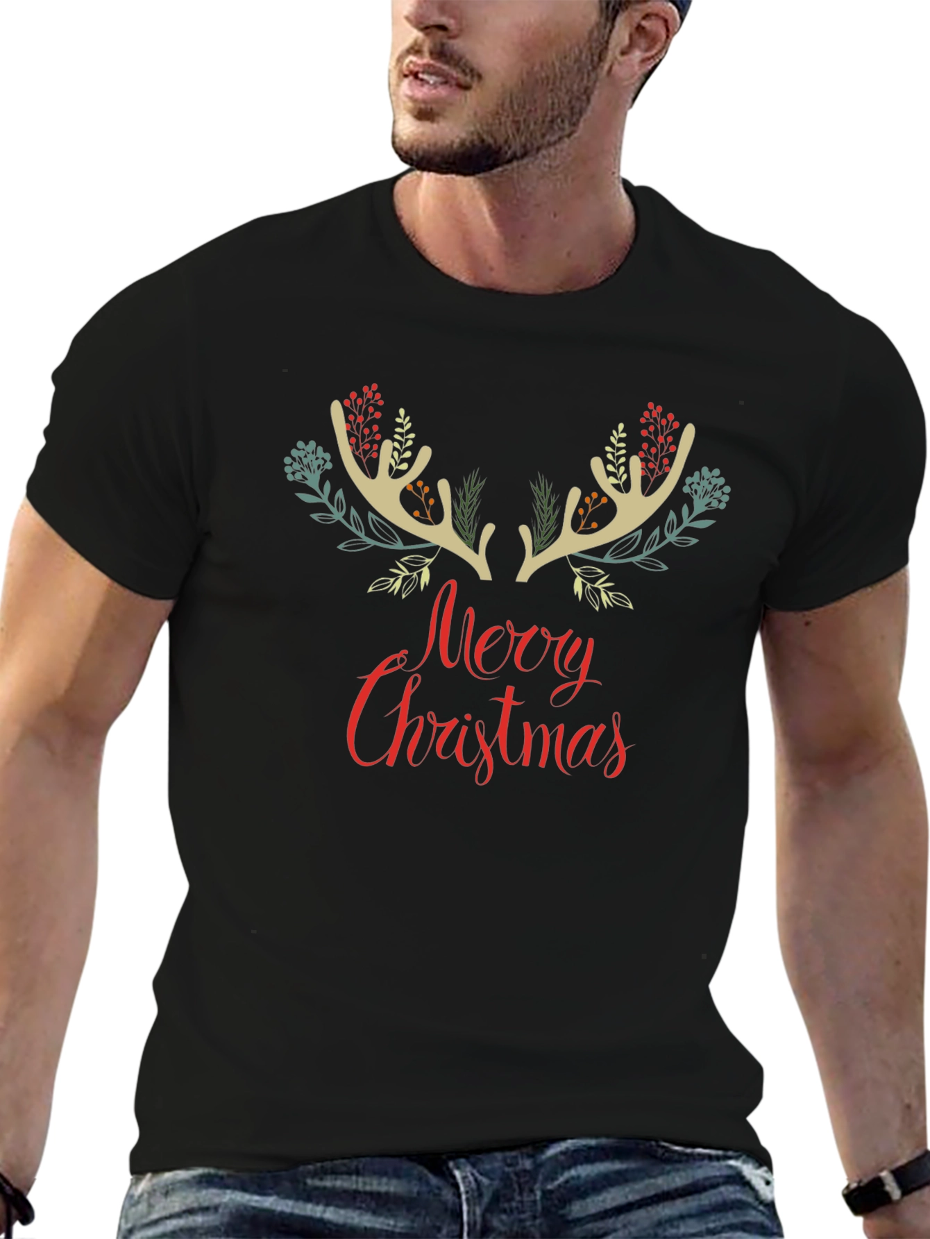 Festive Christmas Reindeer Antler Graphic Tee