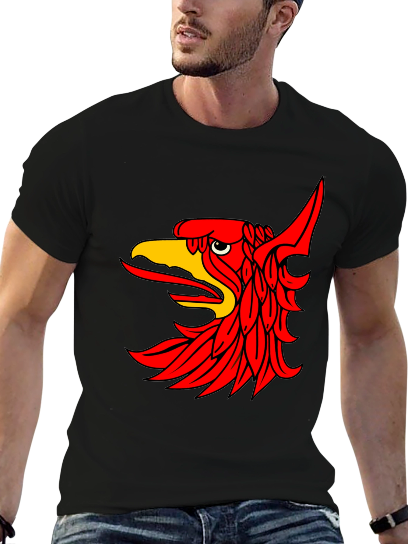 Black T-Shirt with Red Griffin Graphic