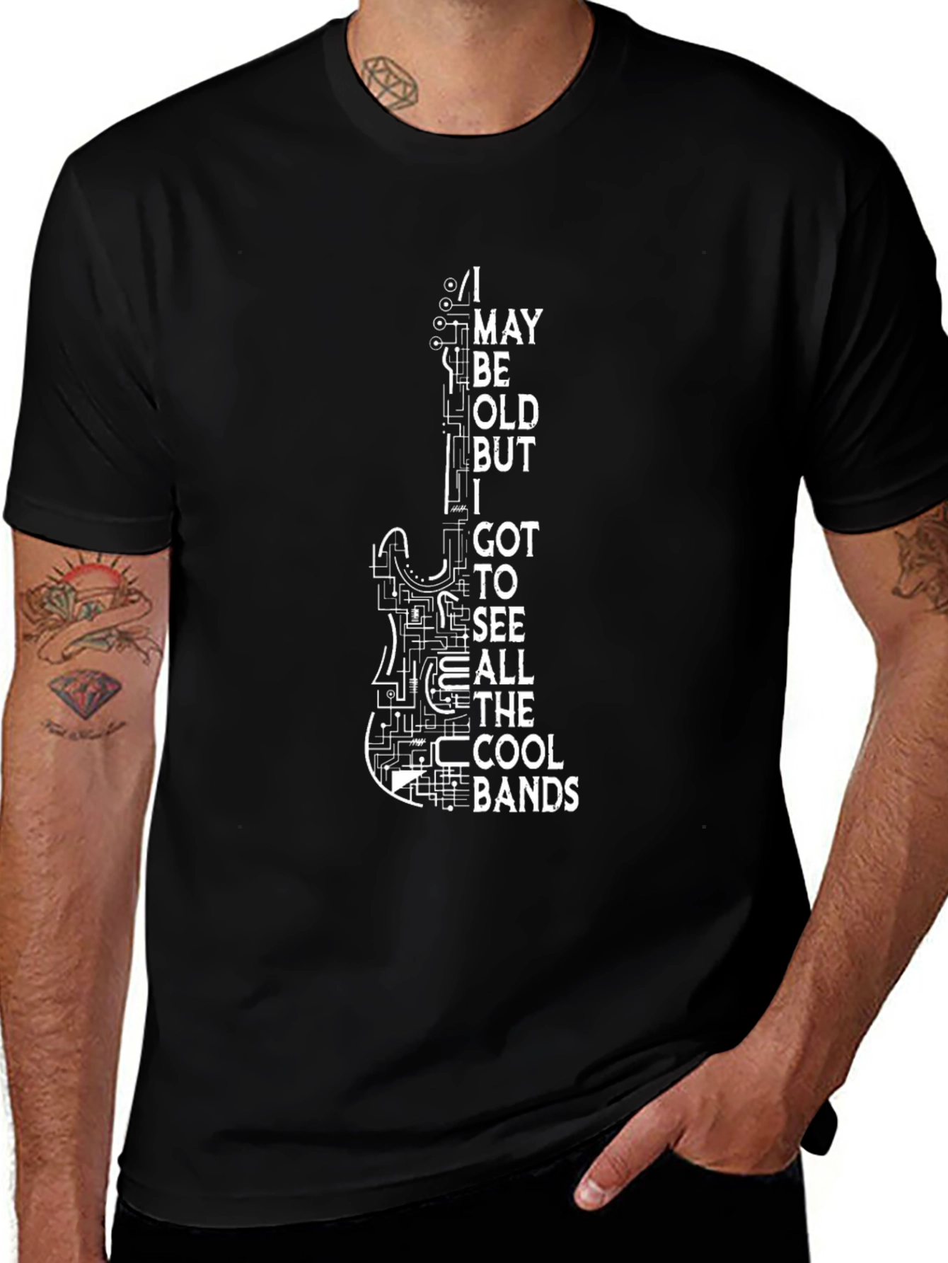 I May Be Old Guitar T-Shirt - Cool Bands