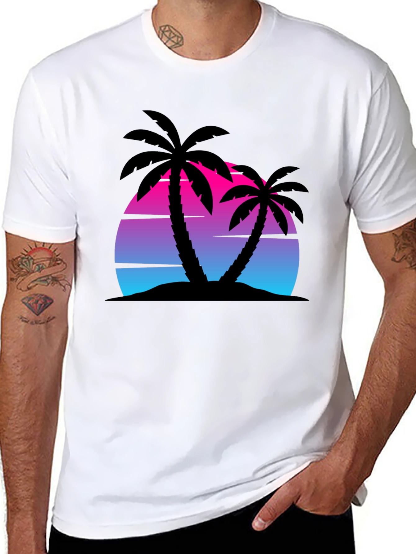 Retro Sunset Palm Tree Graphic Tee