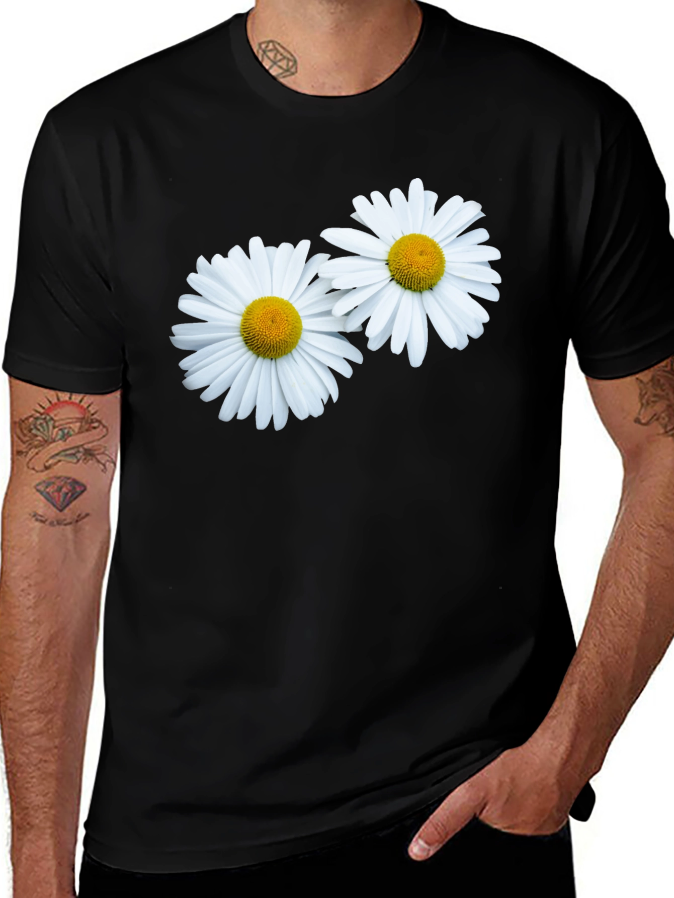 Daisy Flower Graphic Black T-Shirt