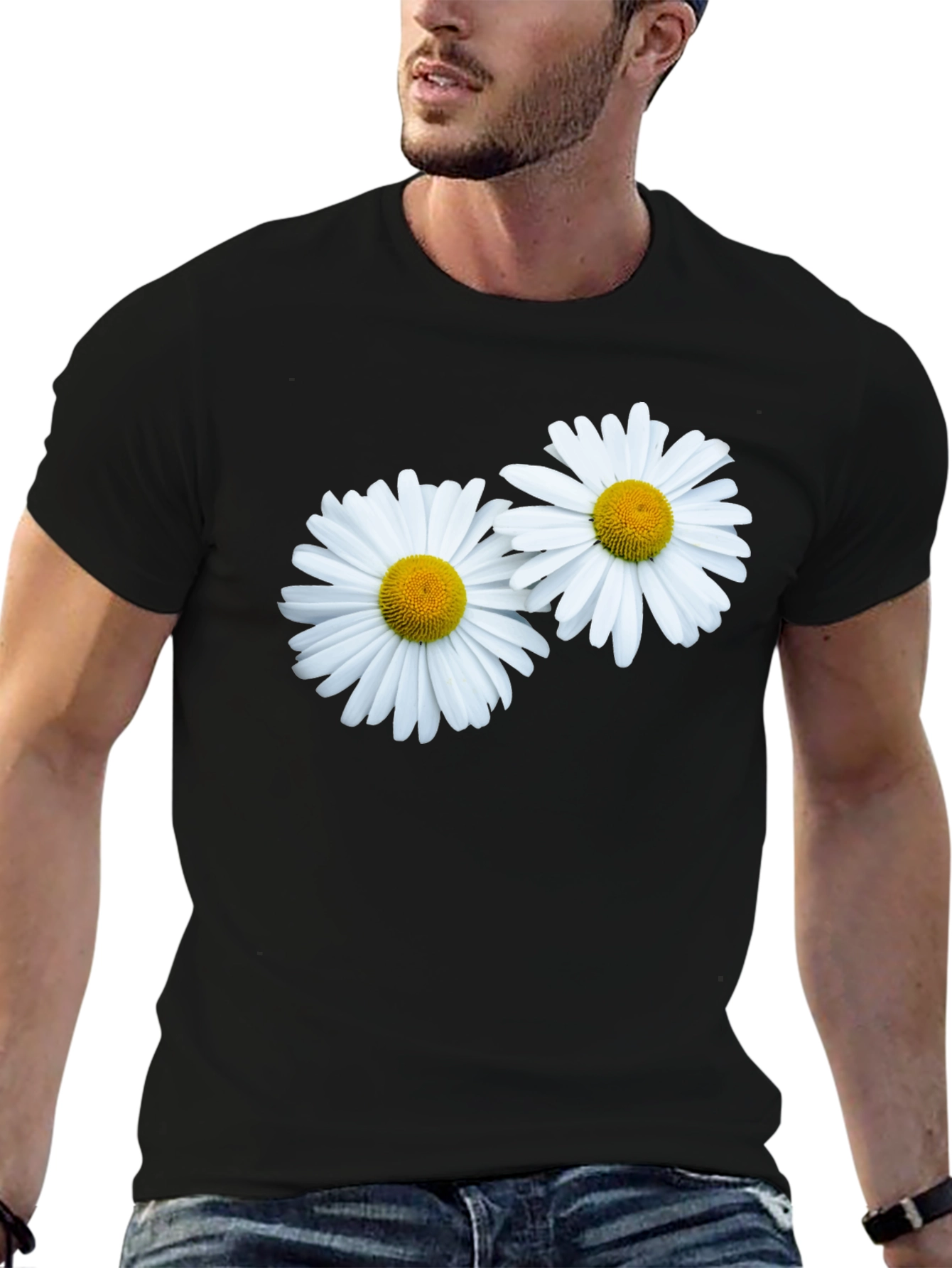 Daisy Flower Graphic Black T-Shirt