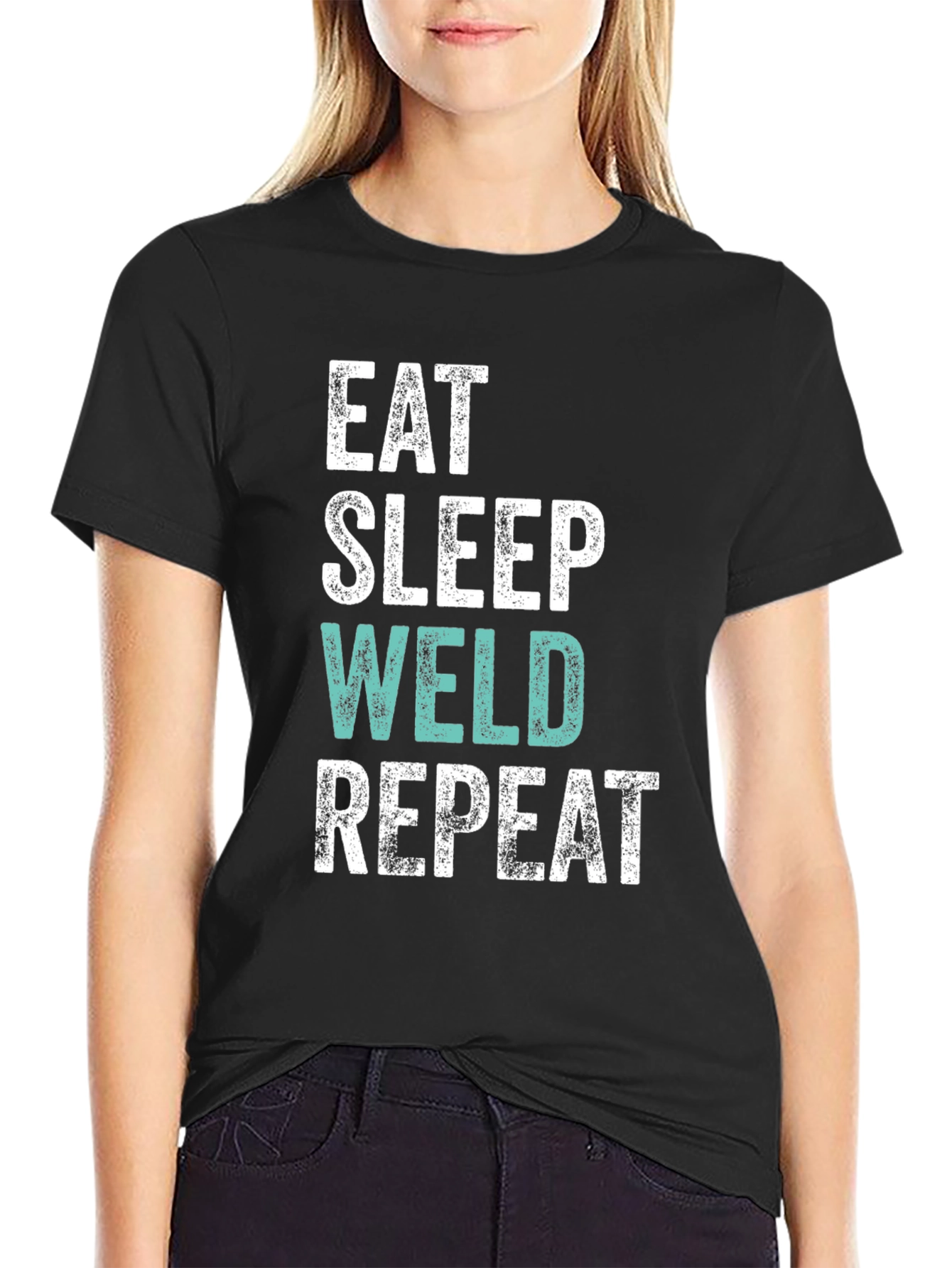 Eat Sleep Weld Repeat Black Graphic T-Shirt