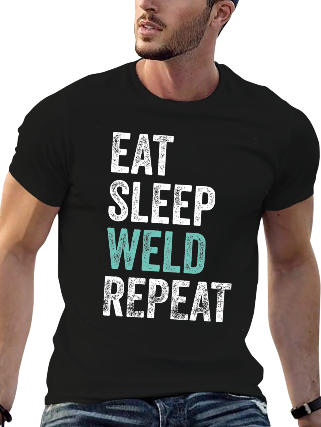 Eat Sleep Weld Repeat Black Graphic T-Shirt