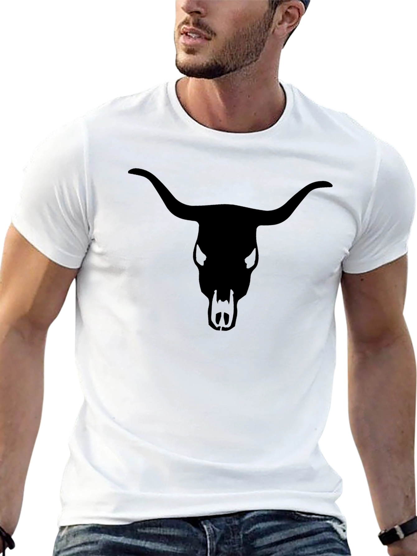 Longhorn Skull Graphic T-Shirt - Black