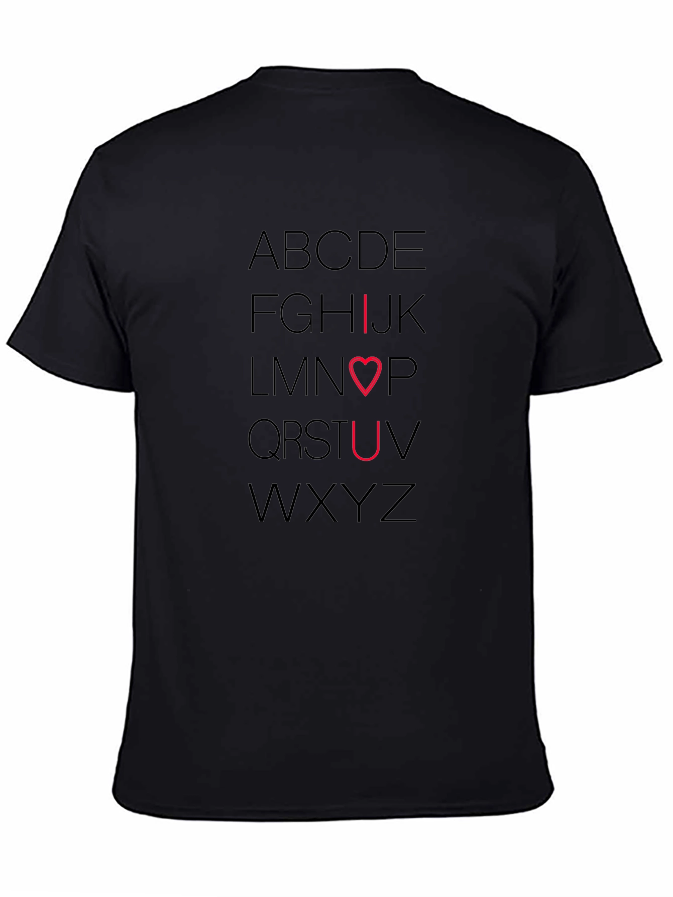 I Heart U Alphabet Black Tee Shirt