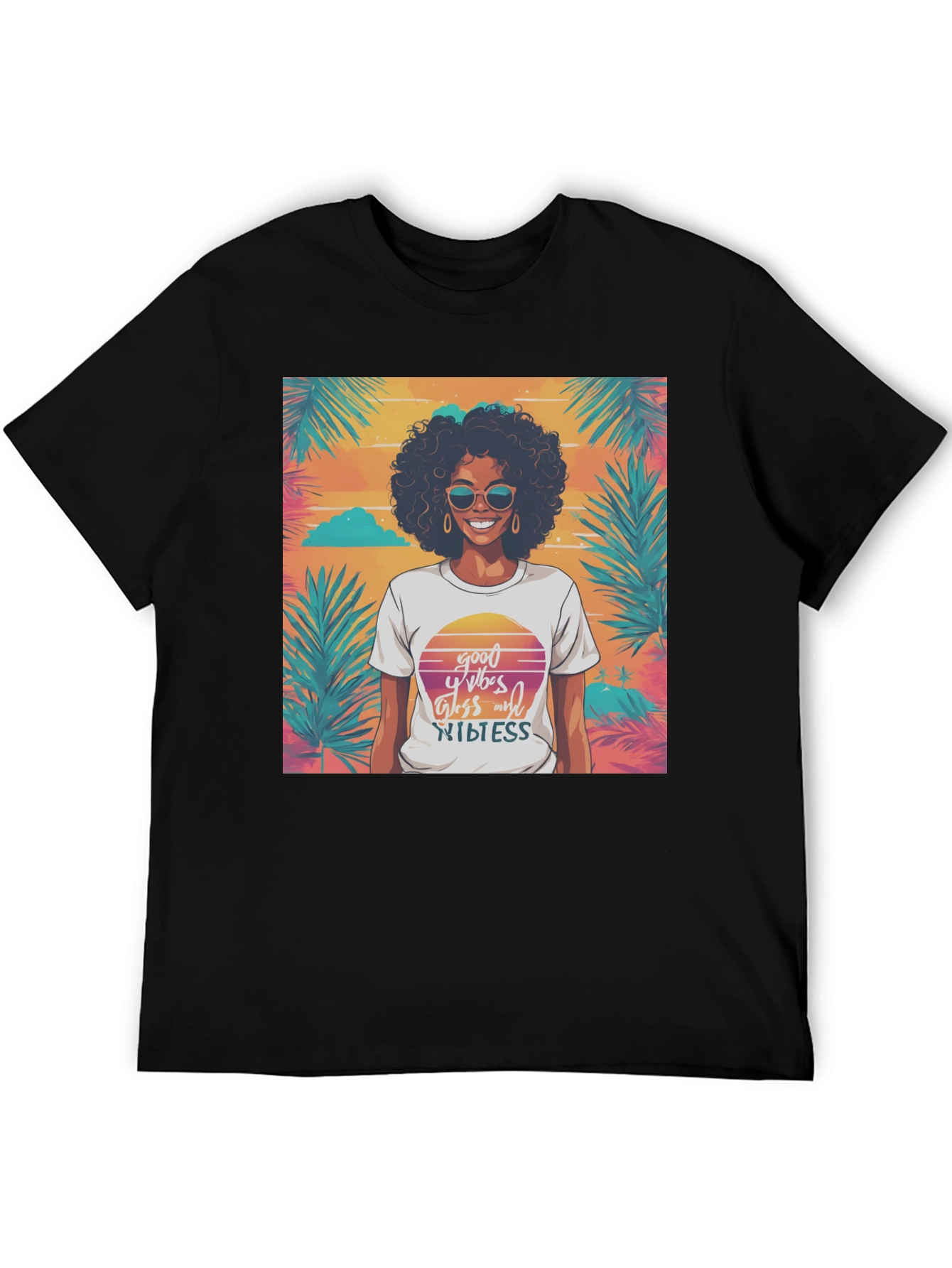 Retro Vibes Graphic Tee - Black