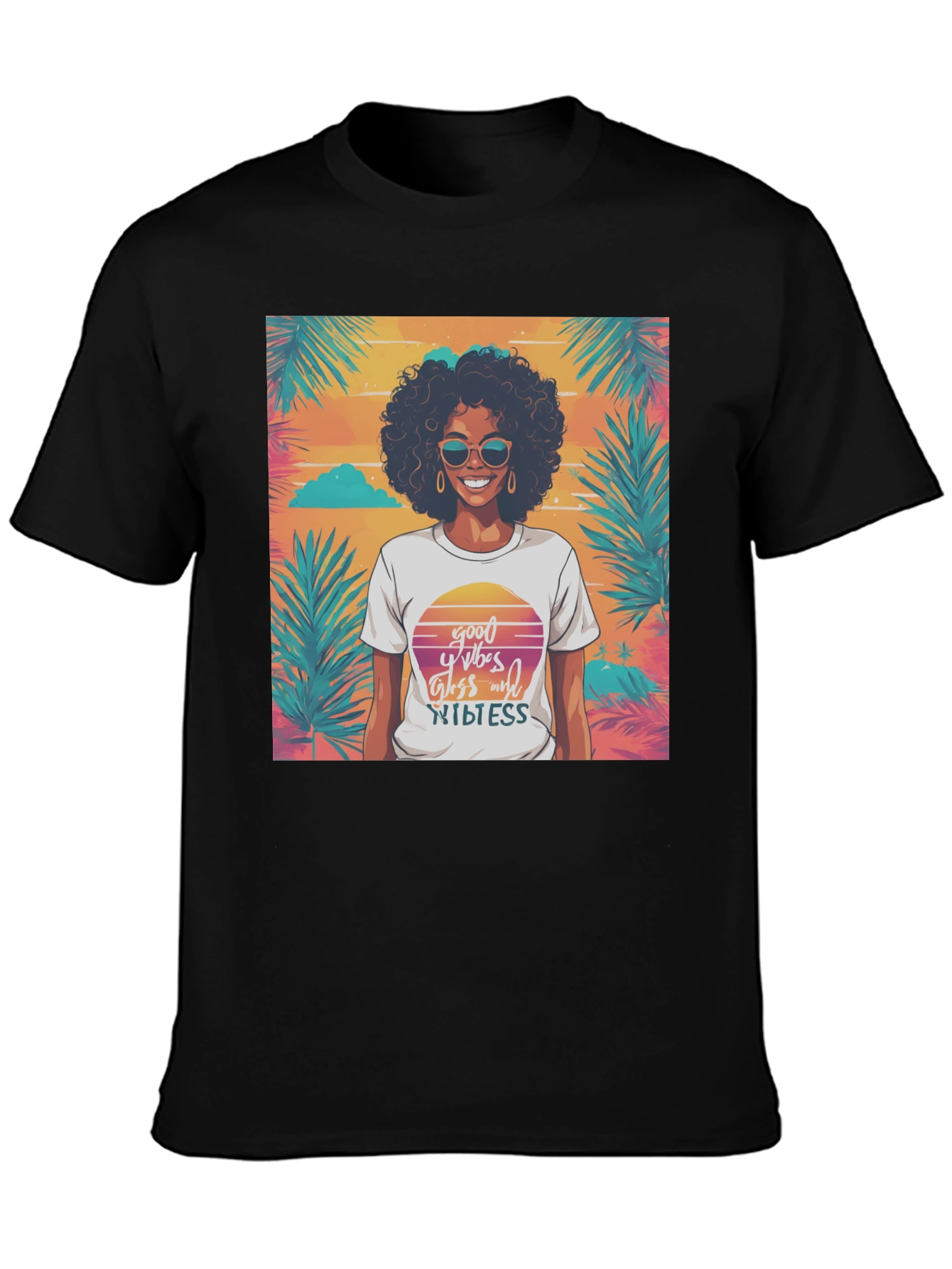 Retro Vibes Graphic Tee - Black