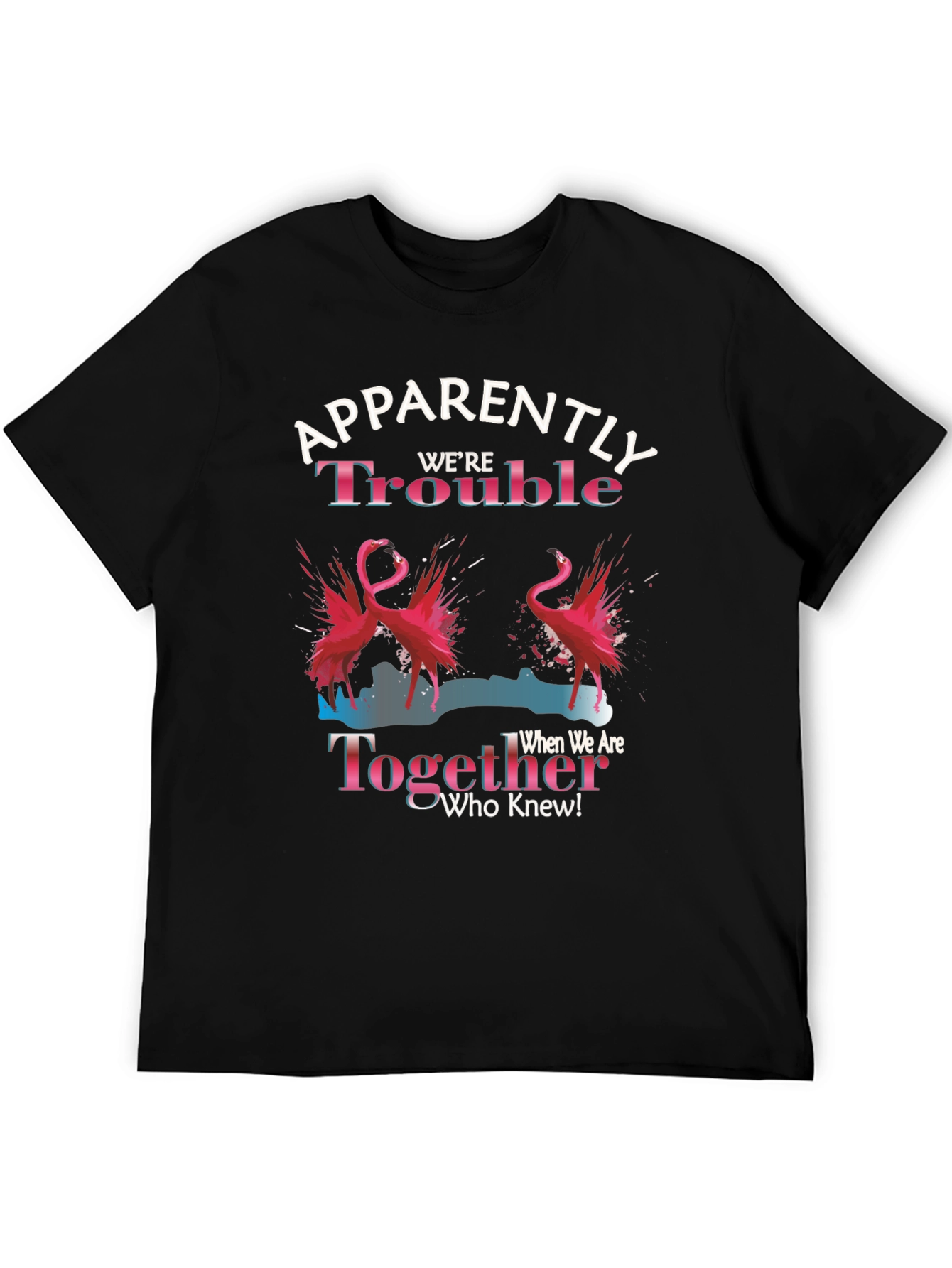 Funny Flamingo Trouble Together Graphic T-Shirt