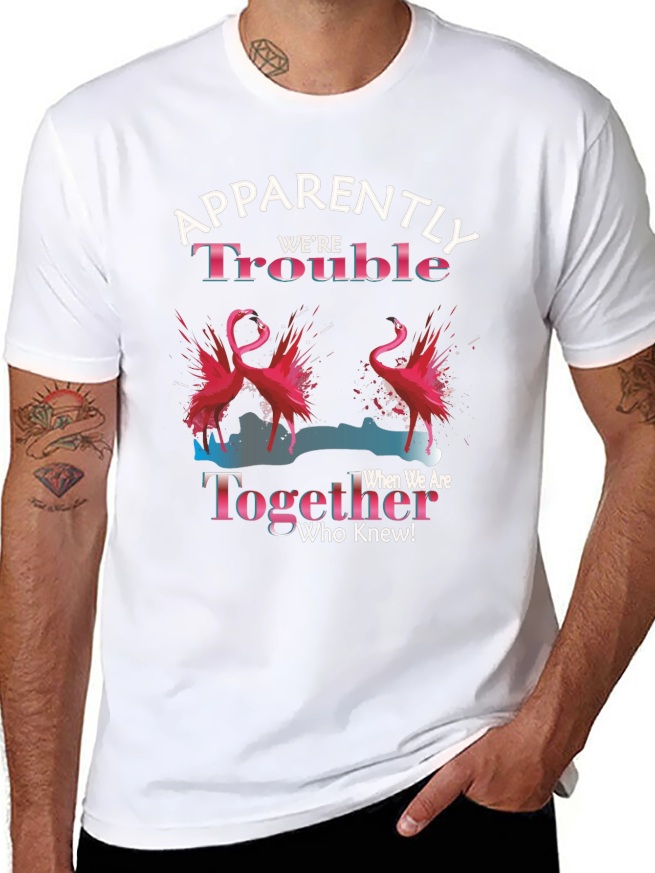 Funny Flamingo Trouble Together Graphic T-Shirt