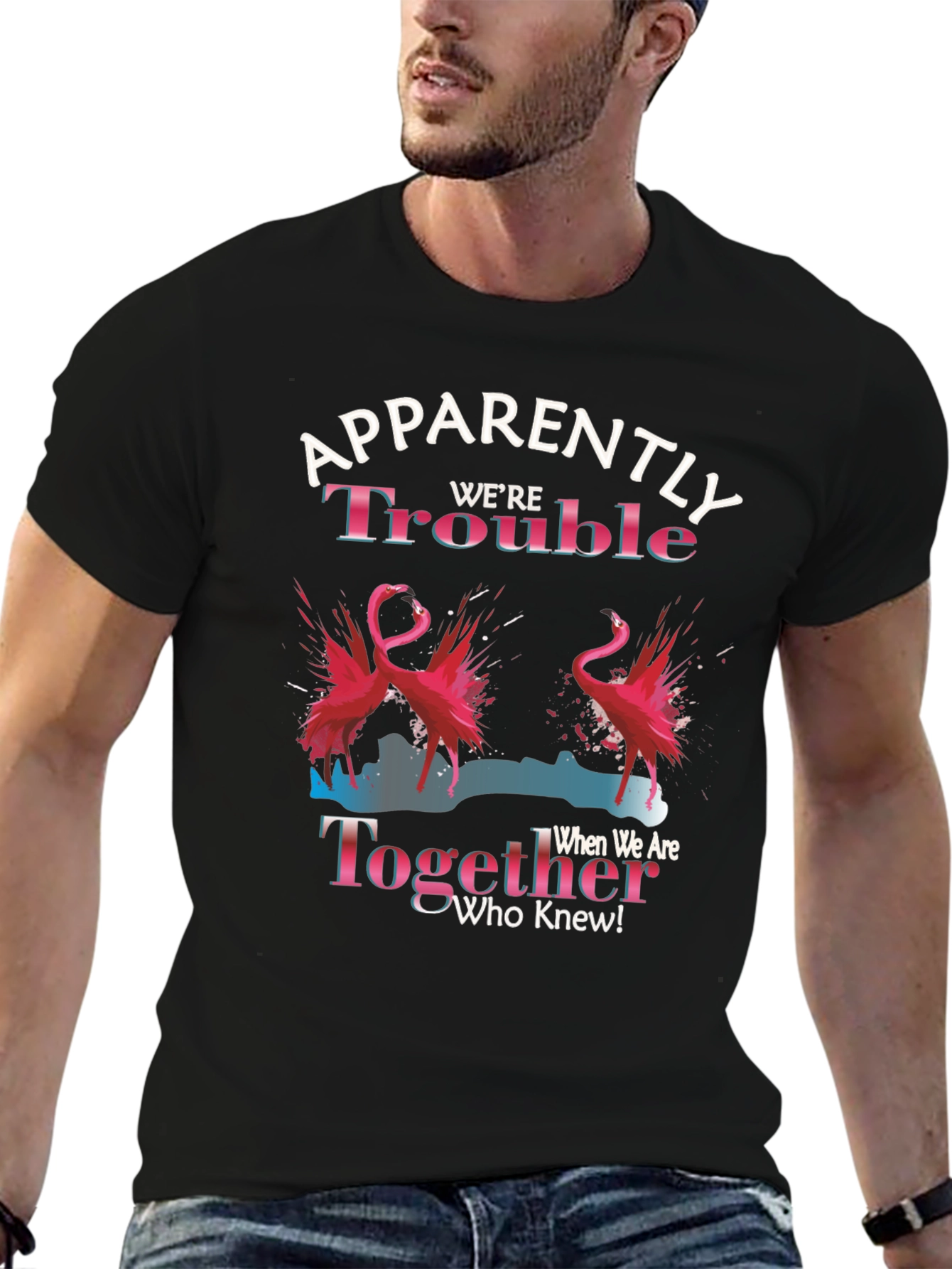 Funny Flamingo Trouble Together Graphic T-Shirt