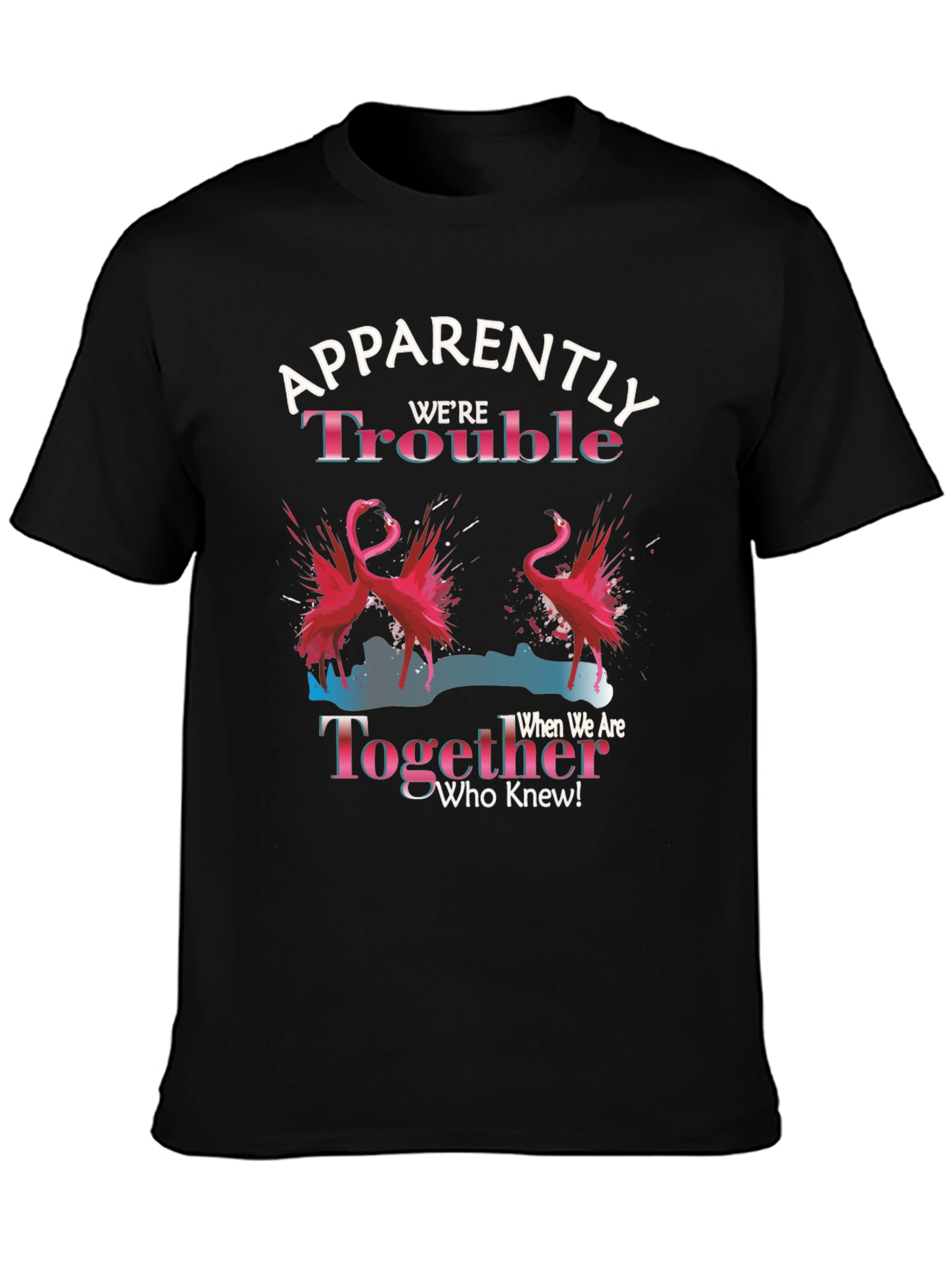 Funny Flamingo Trouble Together Graphic T-Shirt