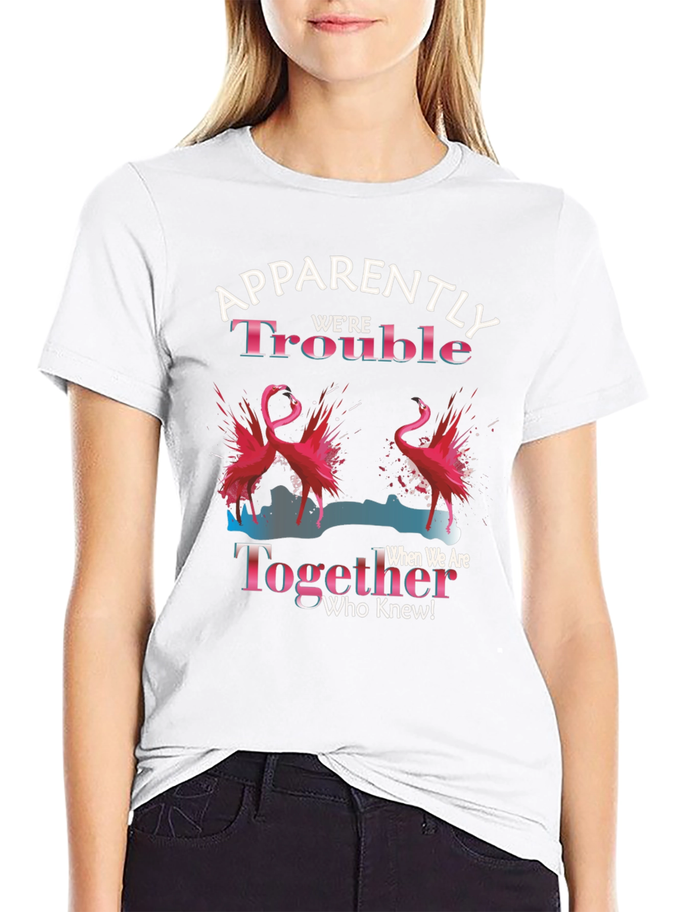 Funny Flamingo Trouble Together Graphic T-Shirt