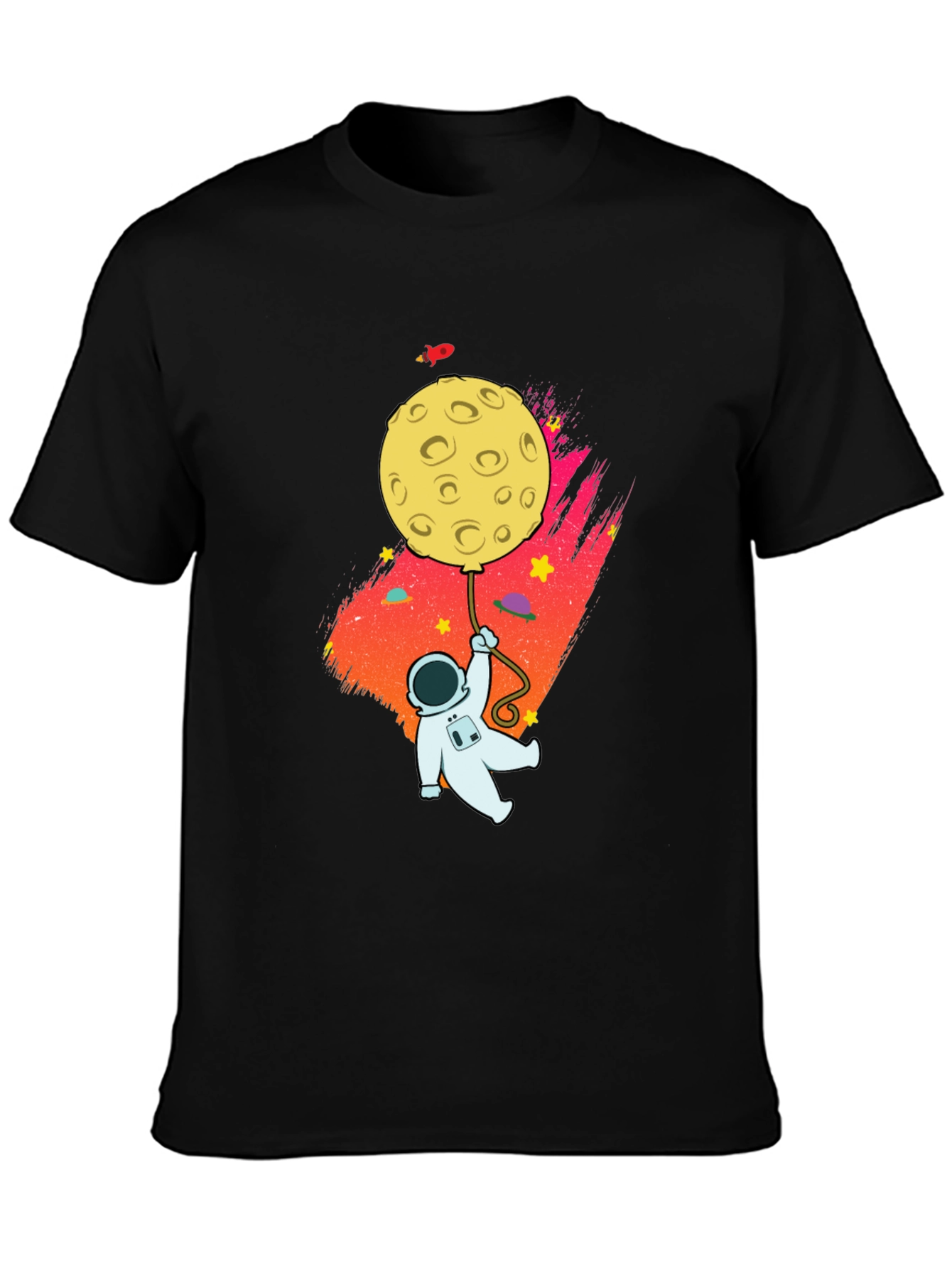 Astronaut Moon Balloon Graphic Black T-Shirt