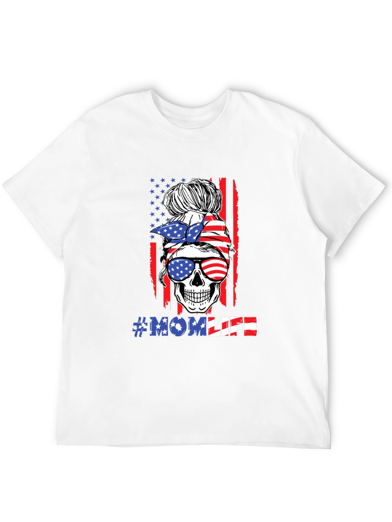Mom Life Skull USA Flag Graphic T-Shirt