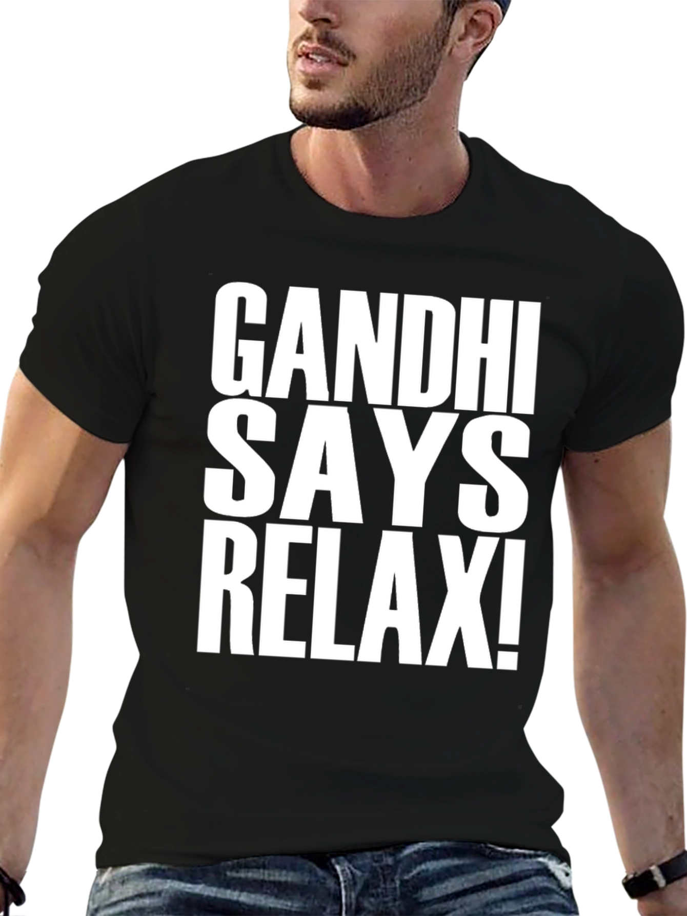 Gandhi Says Relax! Black Graphic T-Shirt