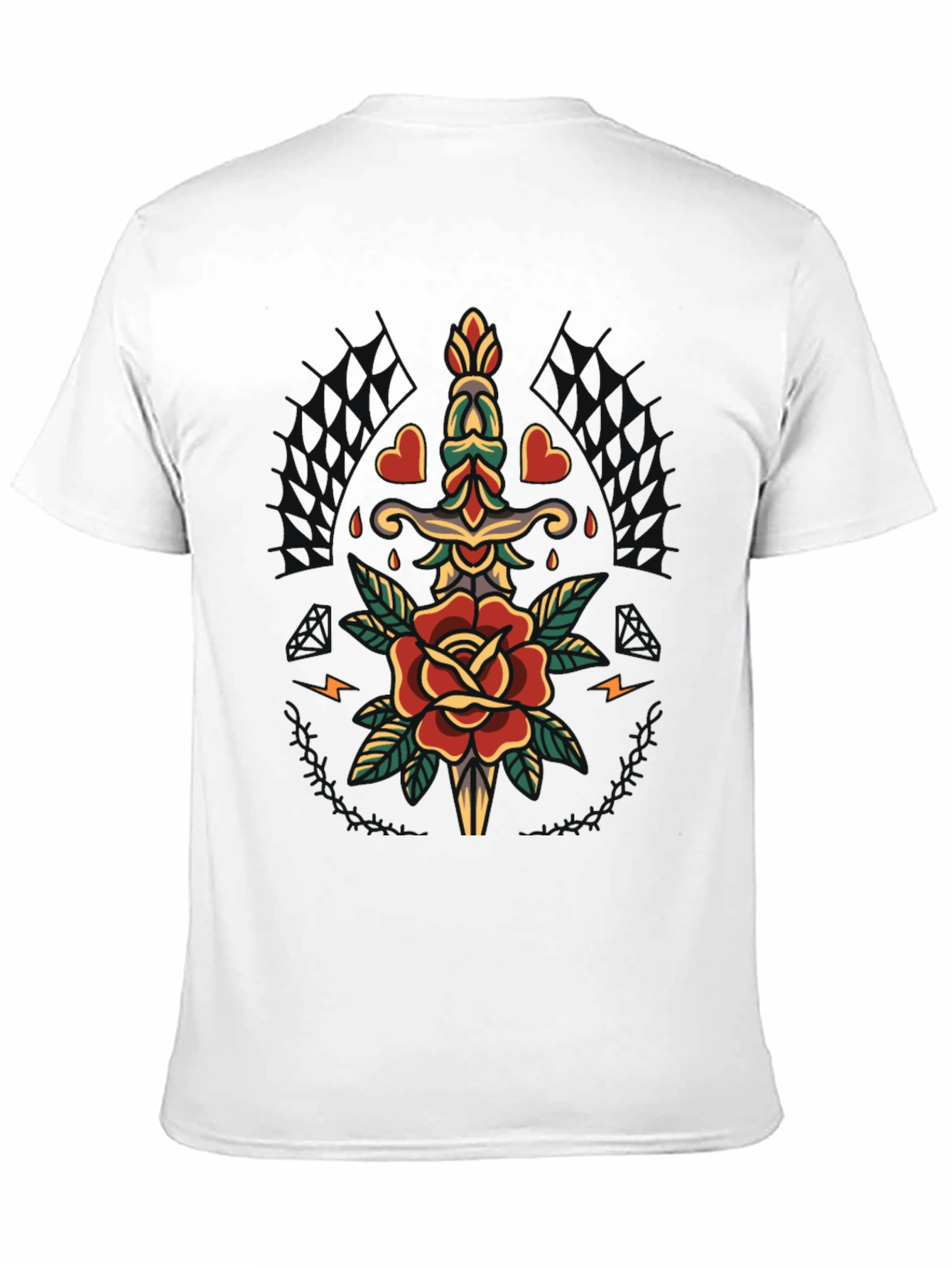 Rose & Dagger Graphic Tee - Classic Tattoo Design