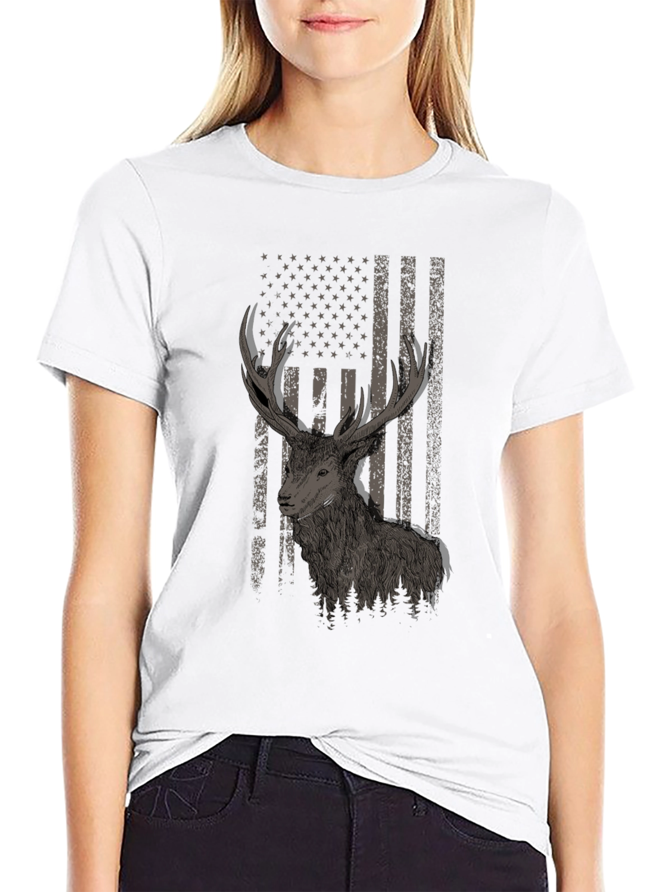 Deer Flag Graphic Tee - Black Cotton Blend
