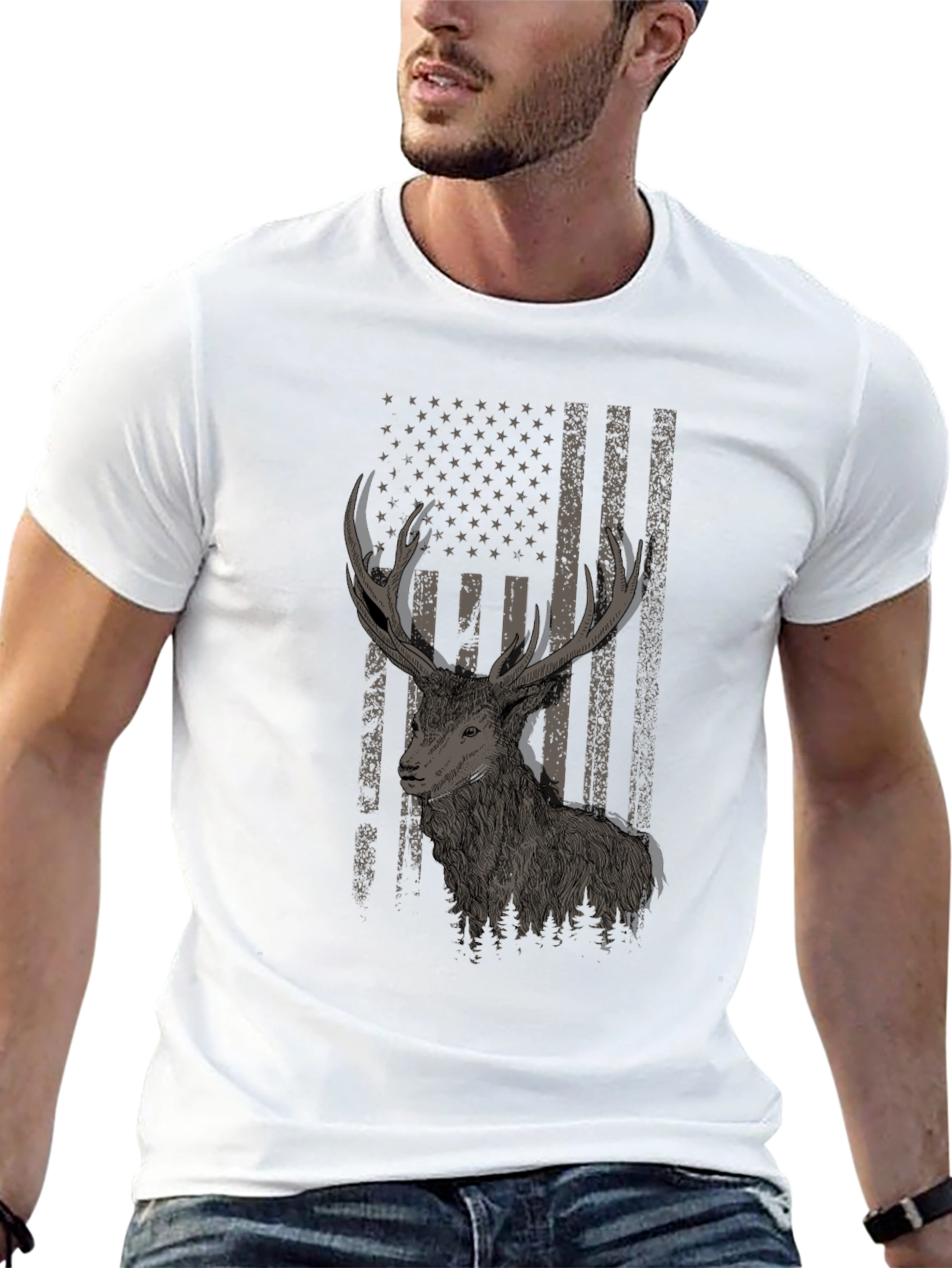 Deer Flag Graphic Tee - Black Cotton Blend