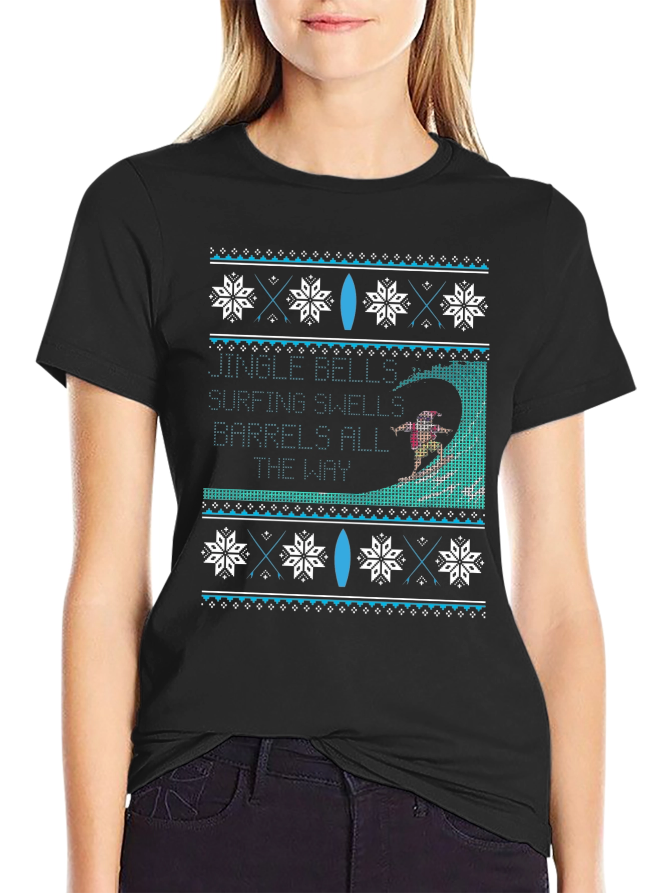 Surfing Christmas Sweater Graphic T-Shirt