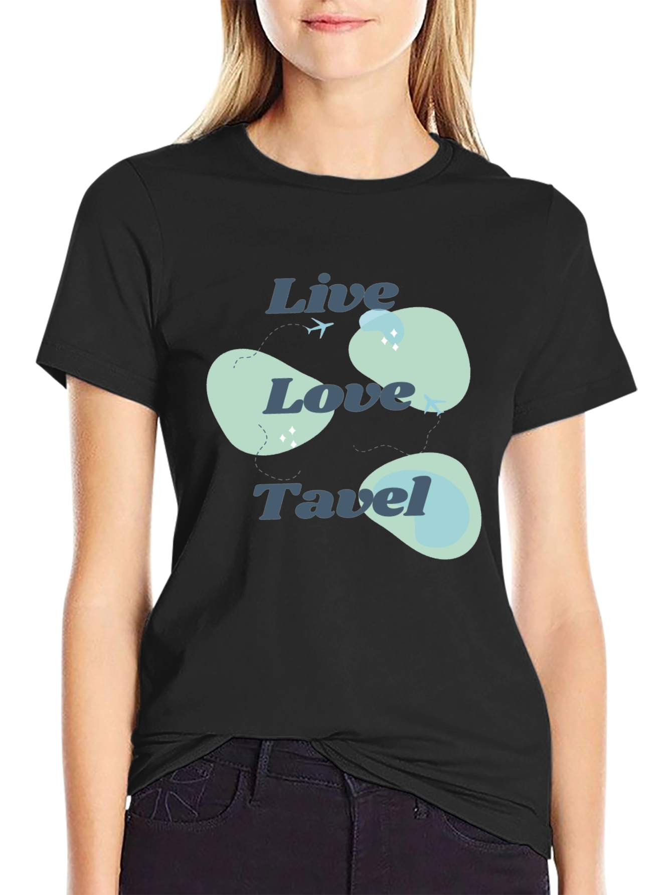 Live Love Travel Black Cotton Tee
