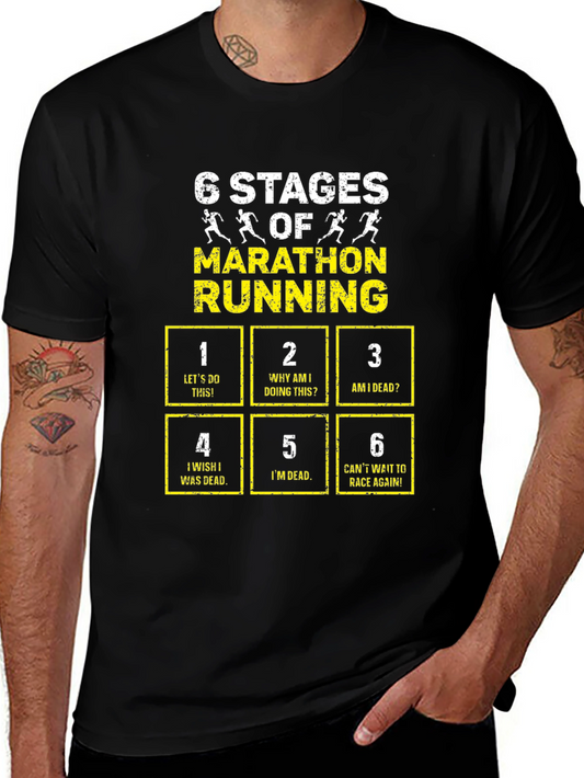 6 Stages of Marathon Running T-Shirt - Funny Runner Tee