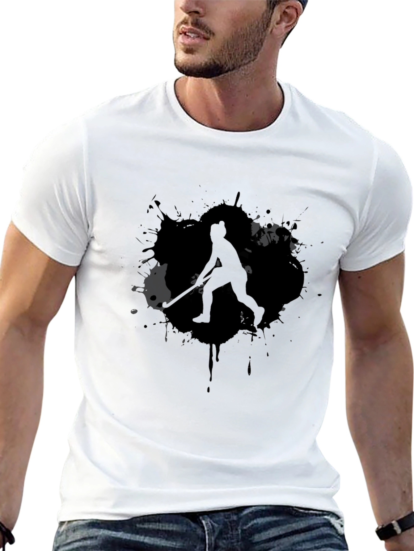Hockey Player Graphic Tee - Black Cotton