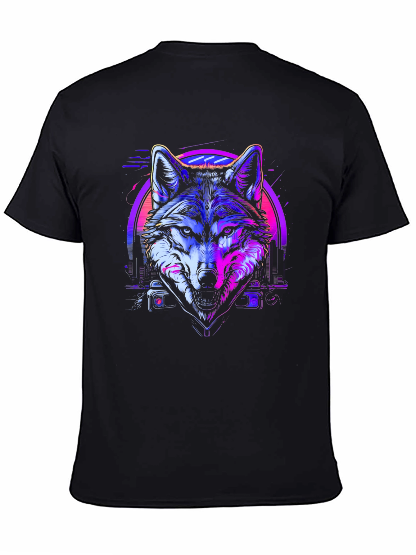 Neon Wolf Graphic Tee - Retro Style