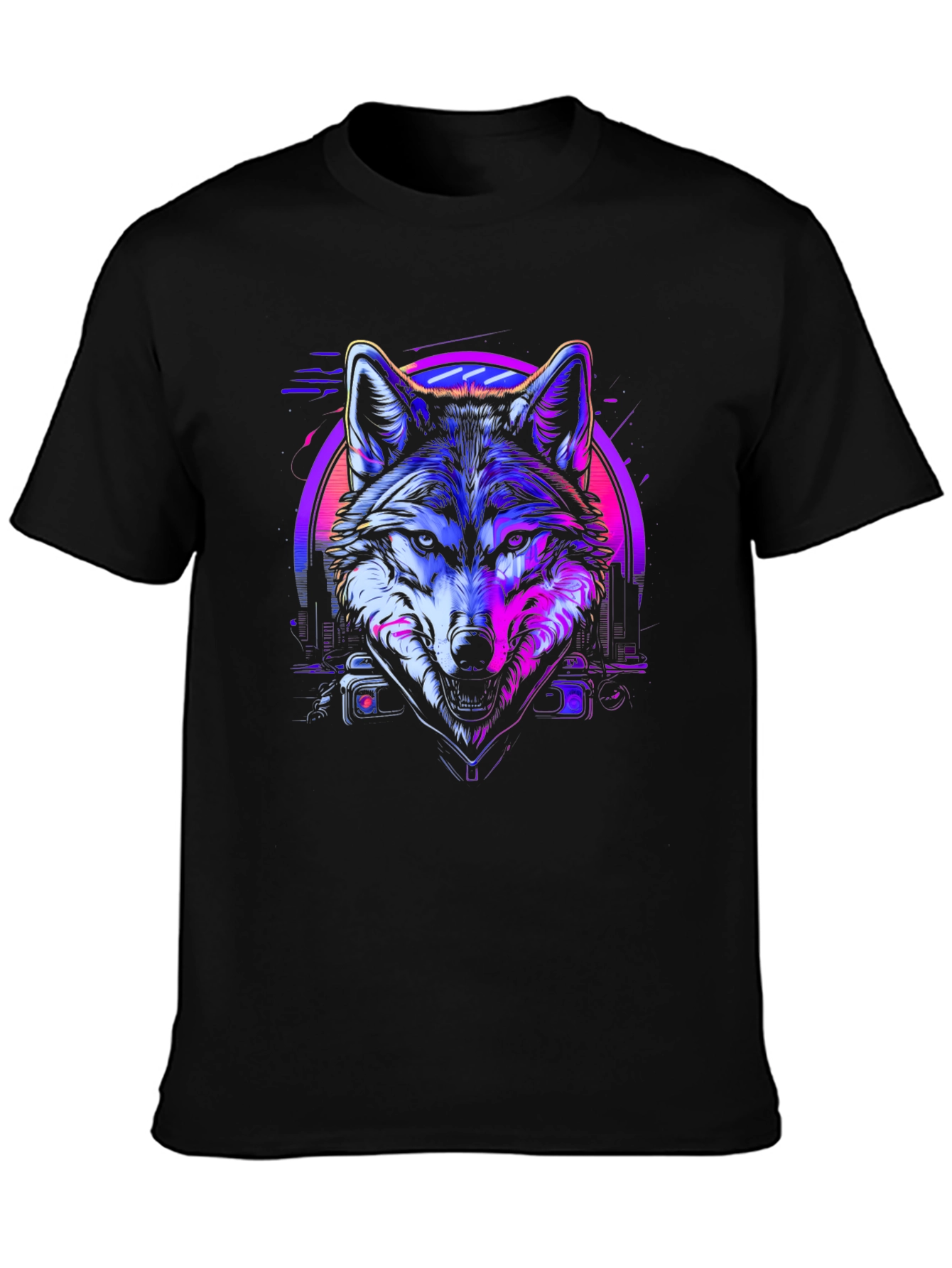 Neon Wolf Graphic Tee - Retro Style