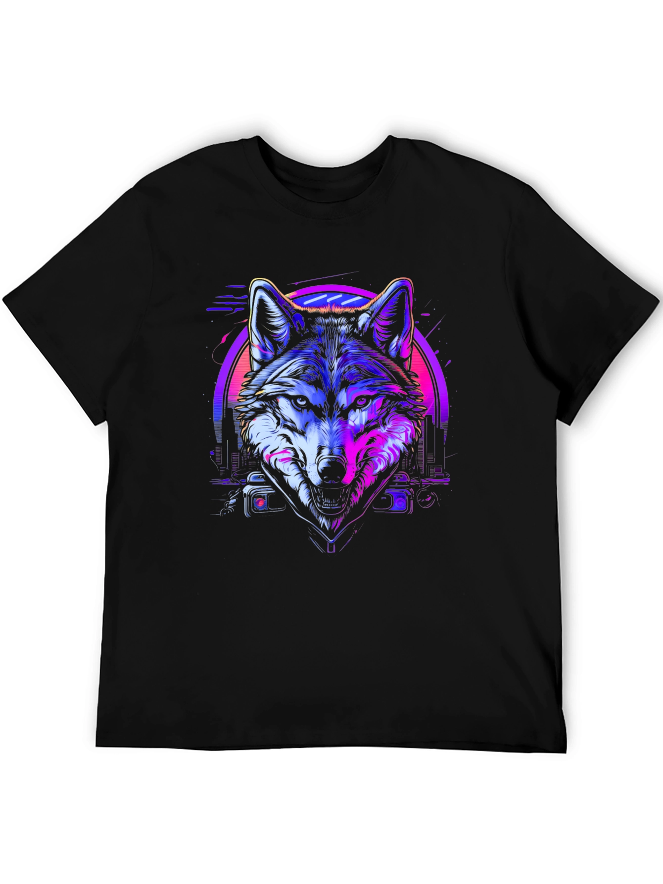 Neon Wolf Graphic Tee - Retro Style