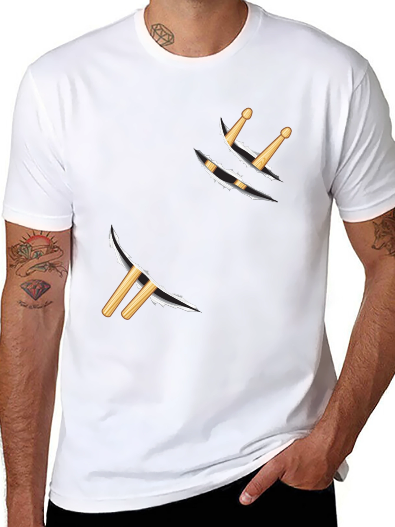Drum Sticks Ripped T-Shirt