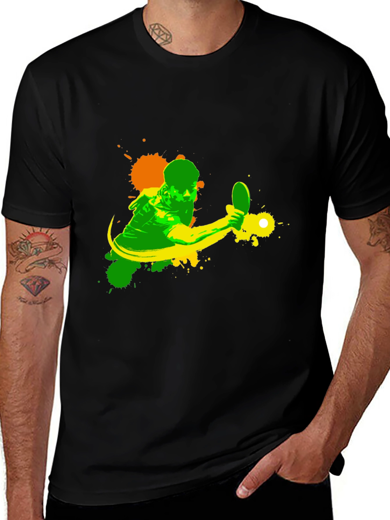 Table Tennis Player Graphic Black T-Shirt