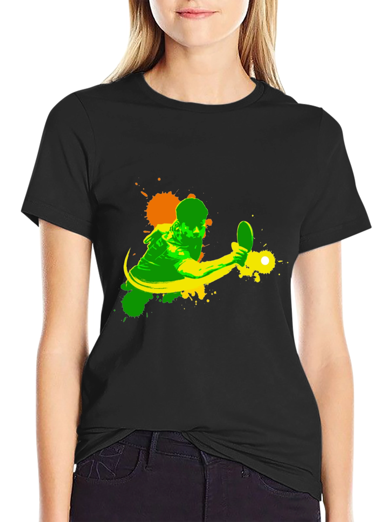 Table Tennis Player Graphic Black T-Shirt