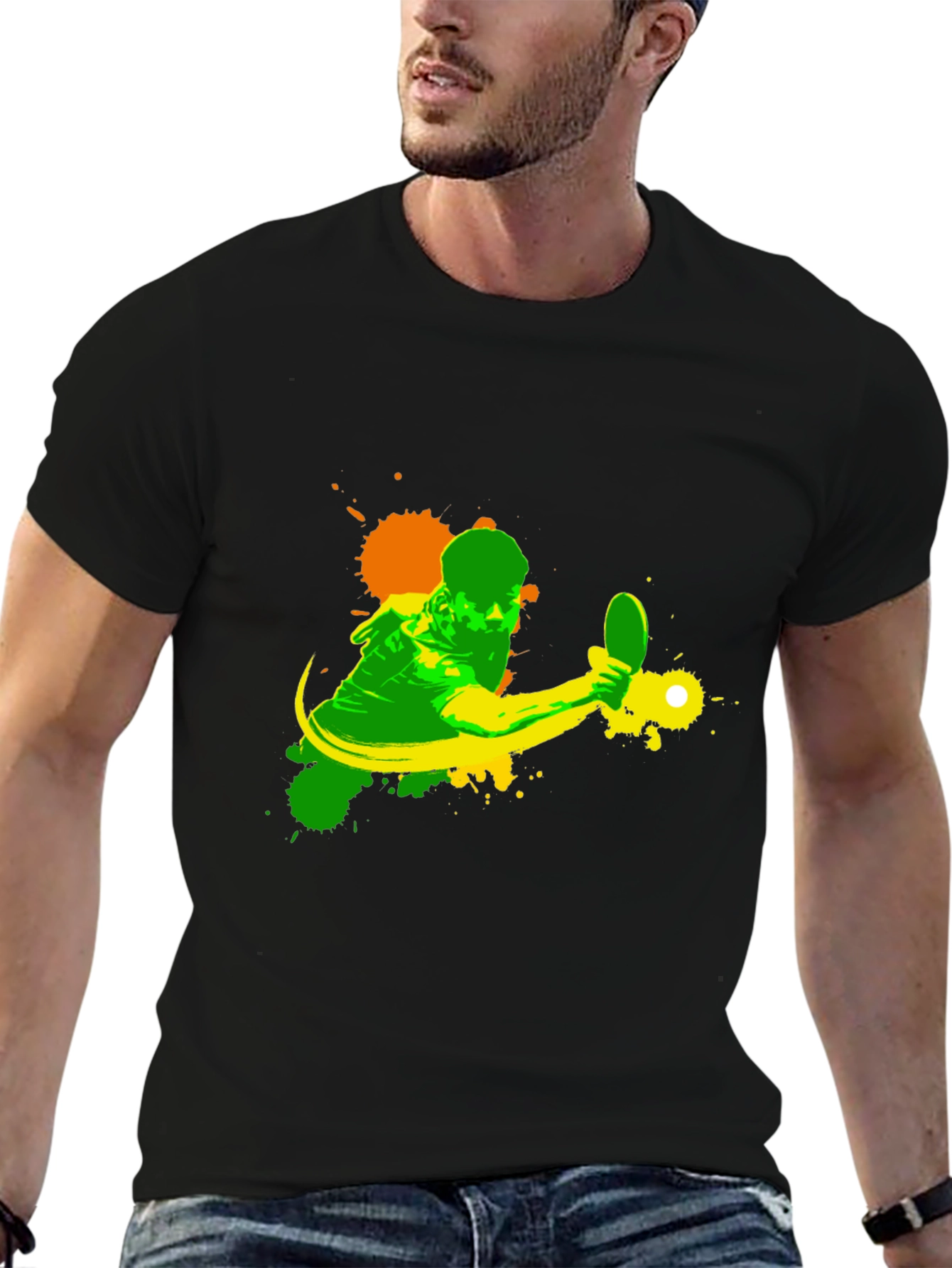 Table Tennis Player Graphic Black T-Shirt