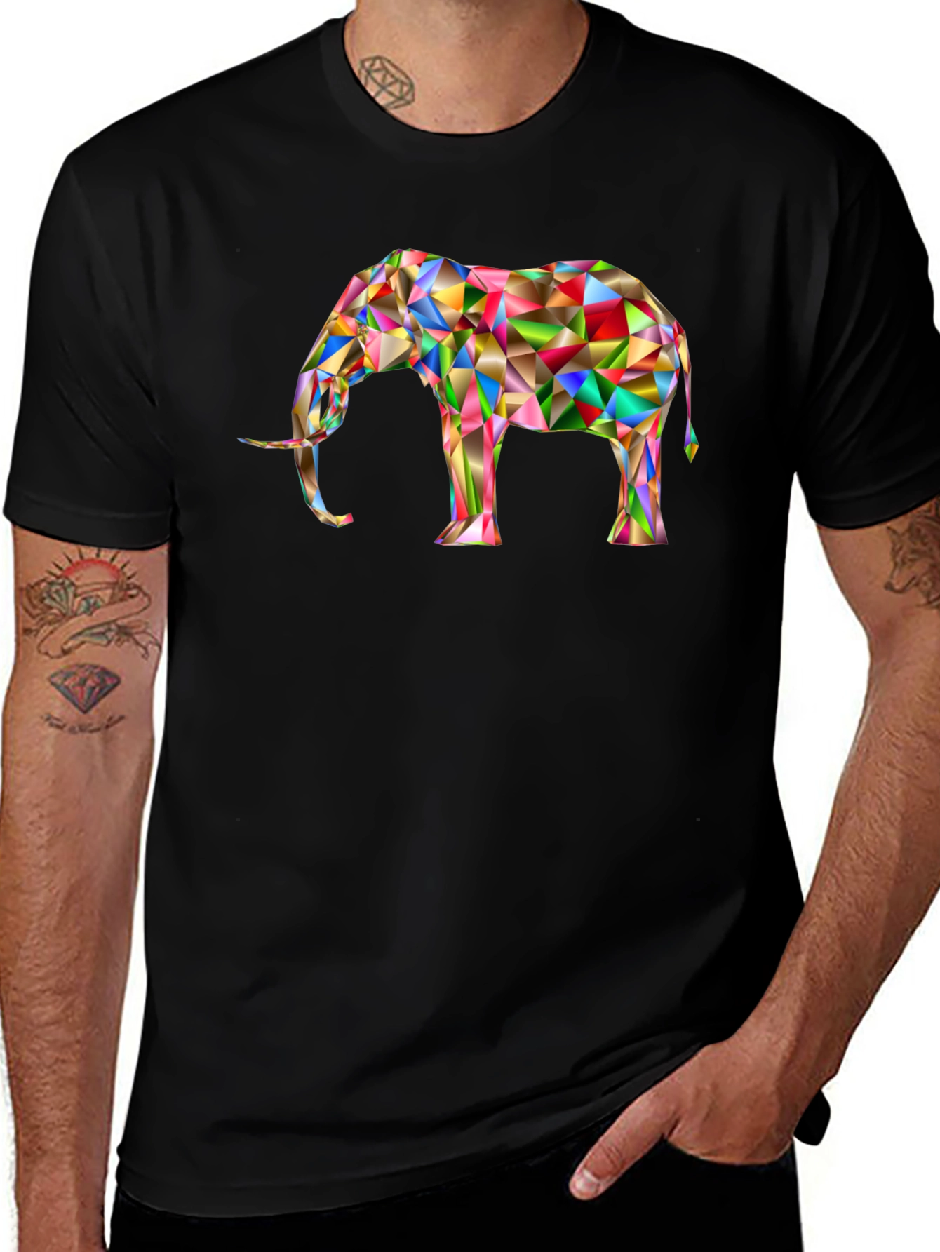 Geometric Elephant Graphic Tee - Black