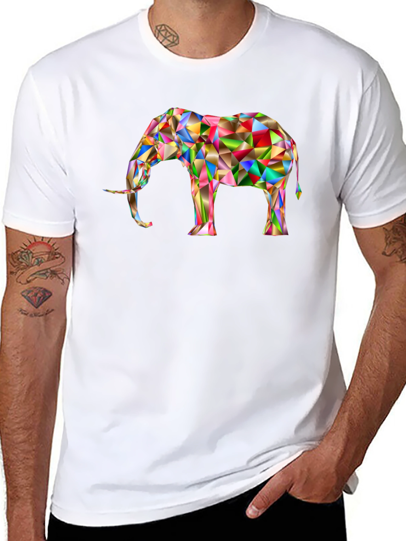 Geometric Elephant Graphic Tee - Black
